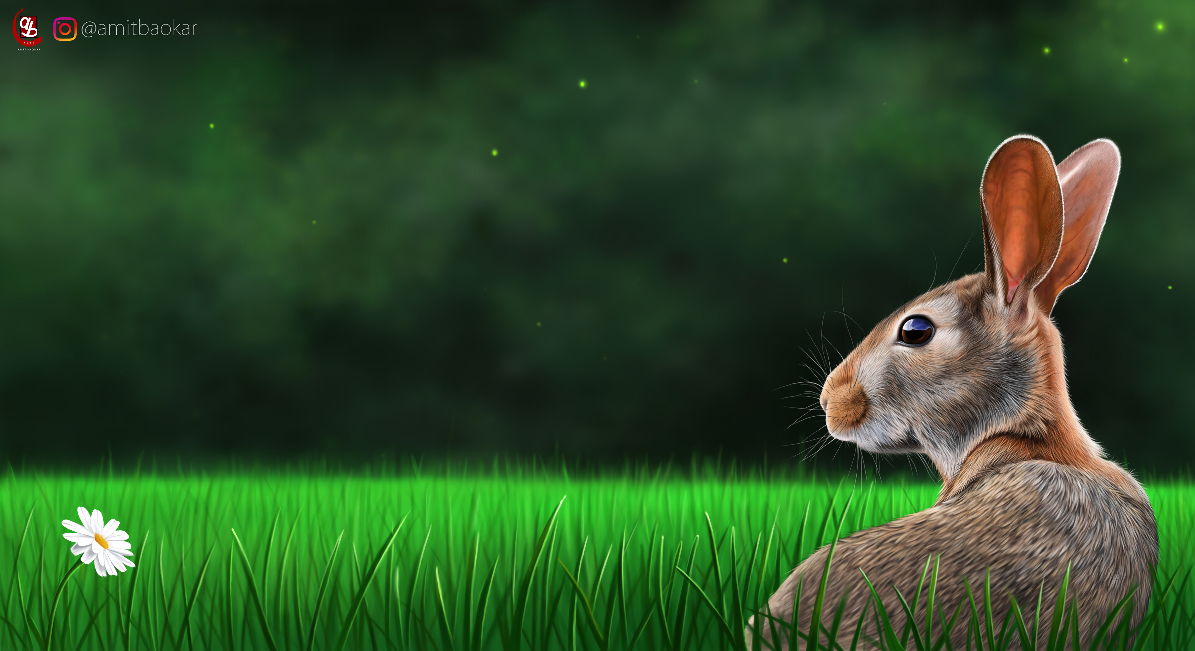 Download mobile wallpaper Profile, Grass, Hare, Rabbit, Art for free.