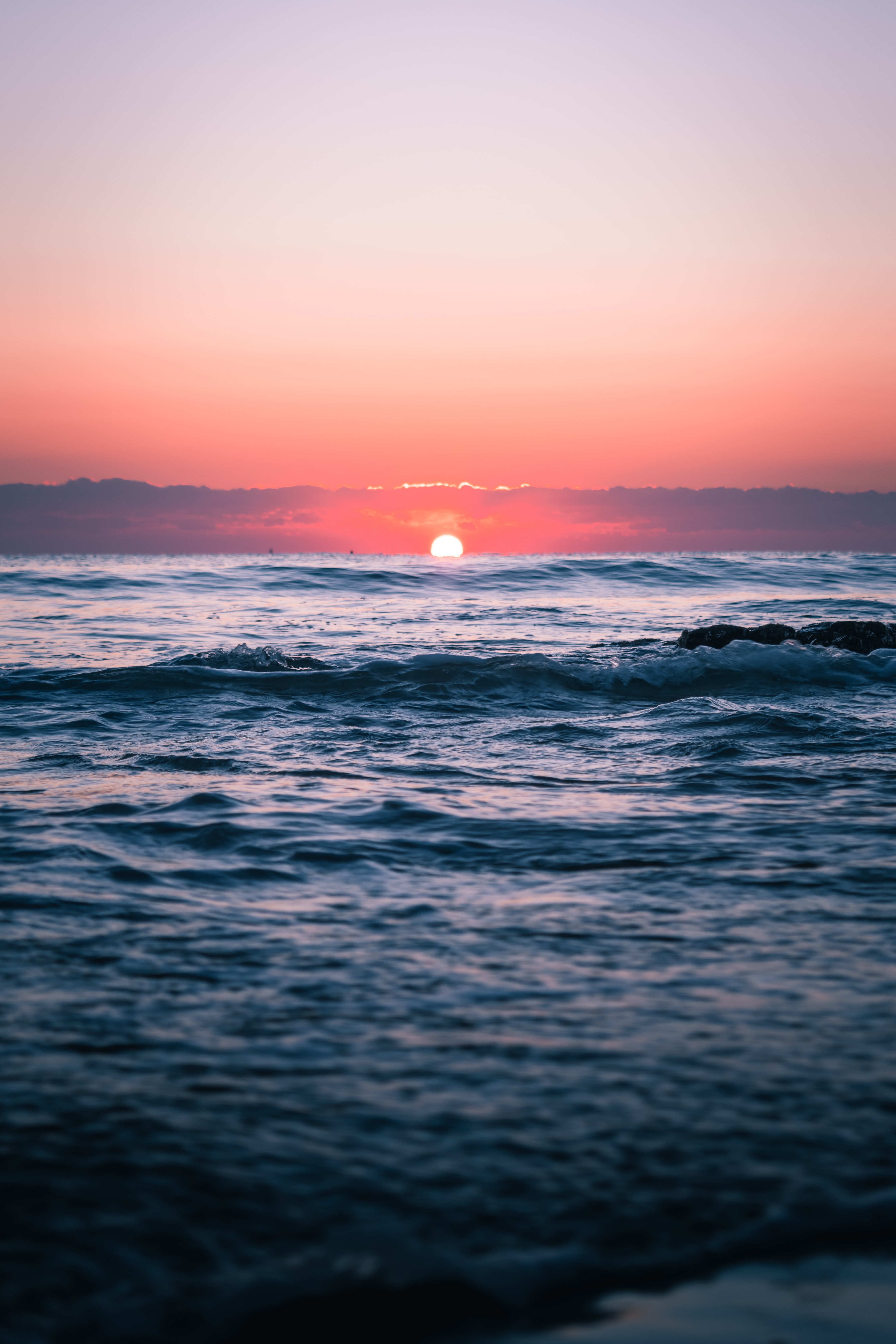 nature, sunset, sea, sun, waves, horizon phone wallpaper