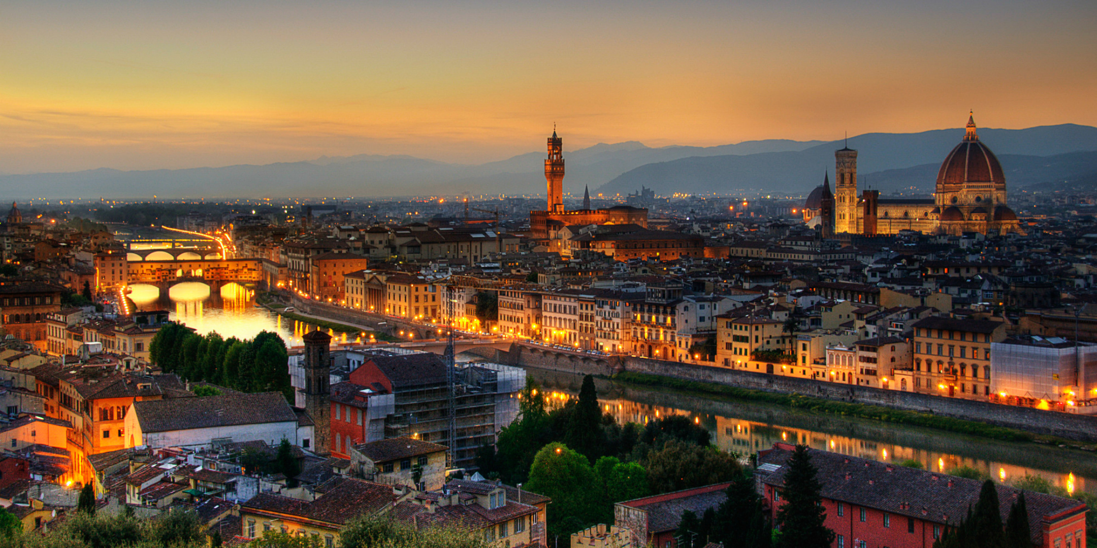 florence, italy, man made, building, city, cityscape, night, river, cities