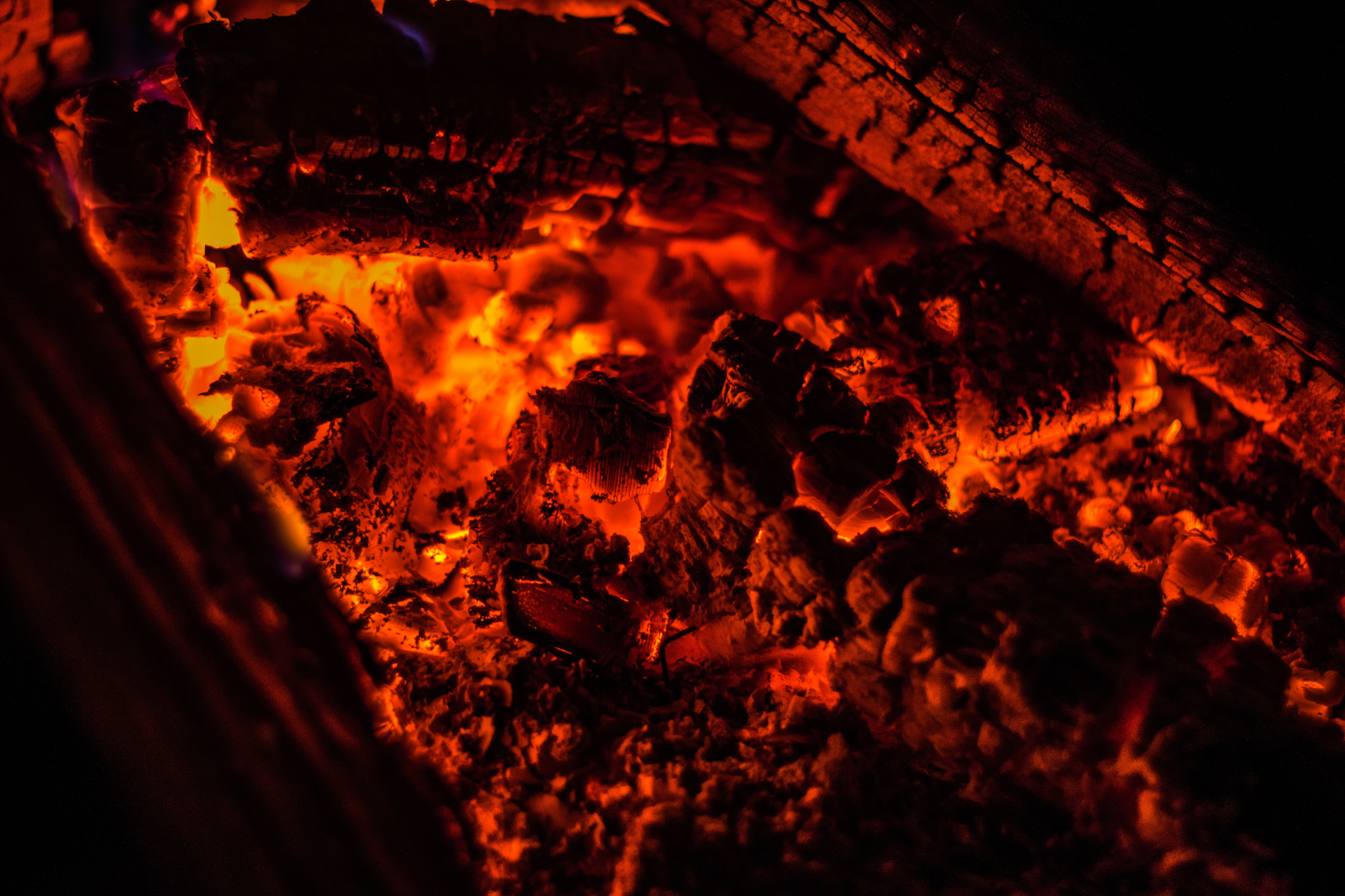 fire, bonfire, coals, dark, ash, smoldering, smouldering