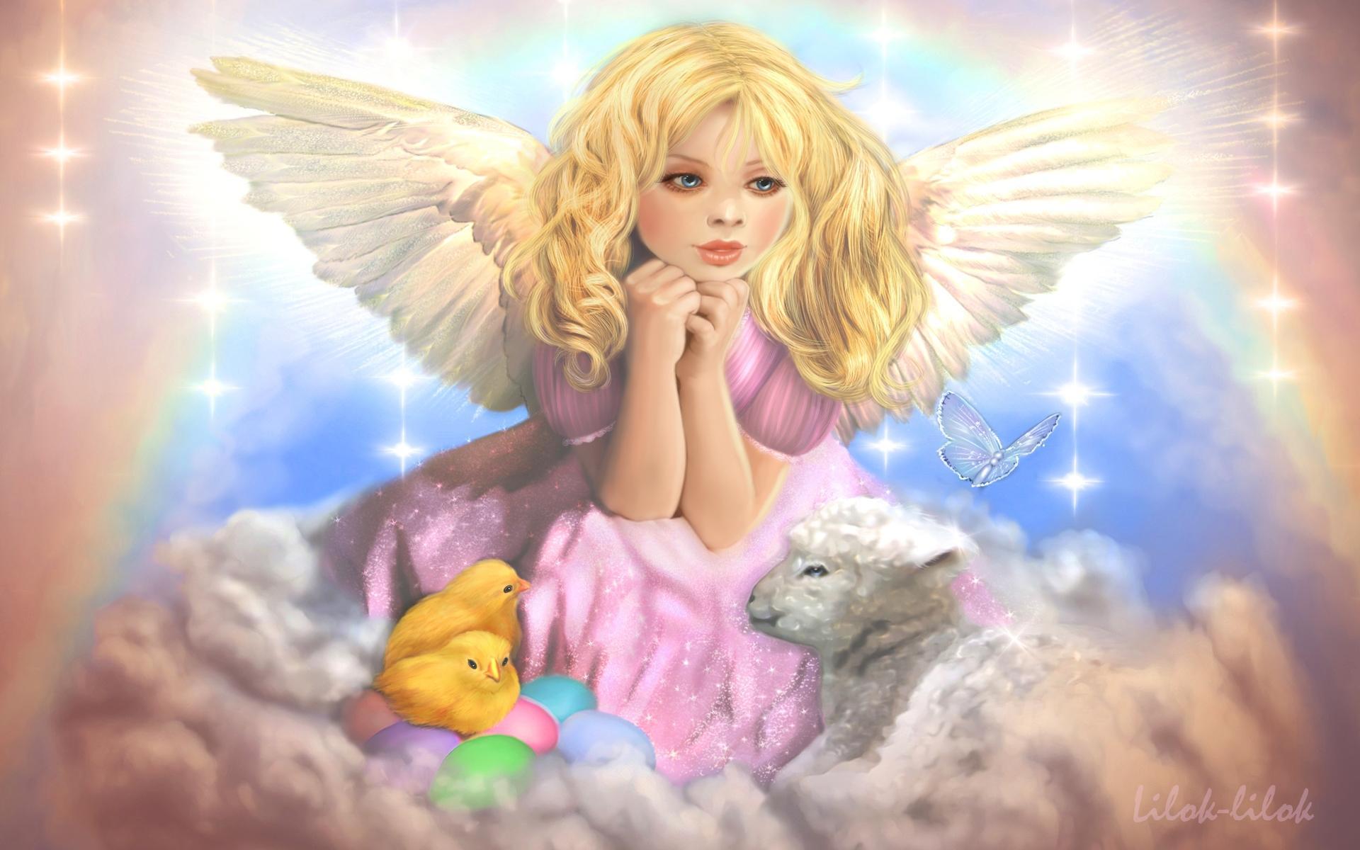 holiday, easter, butterfly, chick, fairy, lamb, little girl, wings 2160p