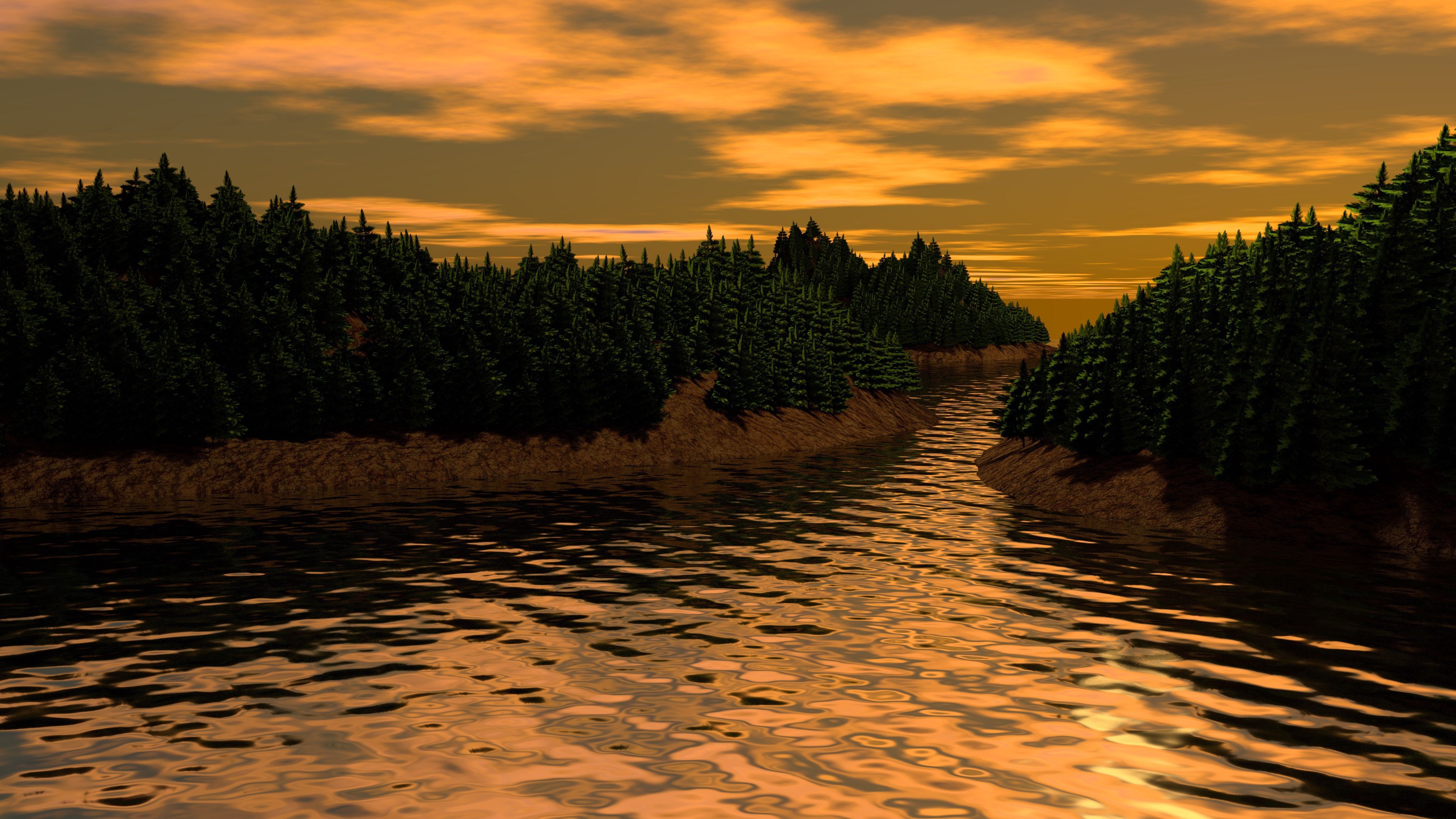 無料モバイル壁紙川, 木, 3D, 風景, アートをダウンロードします。