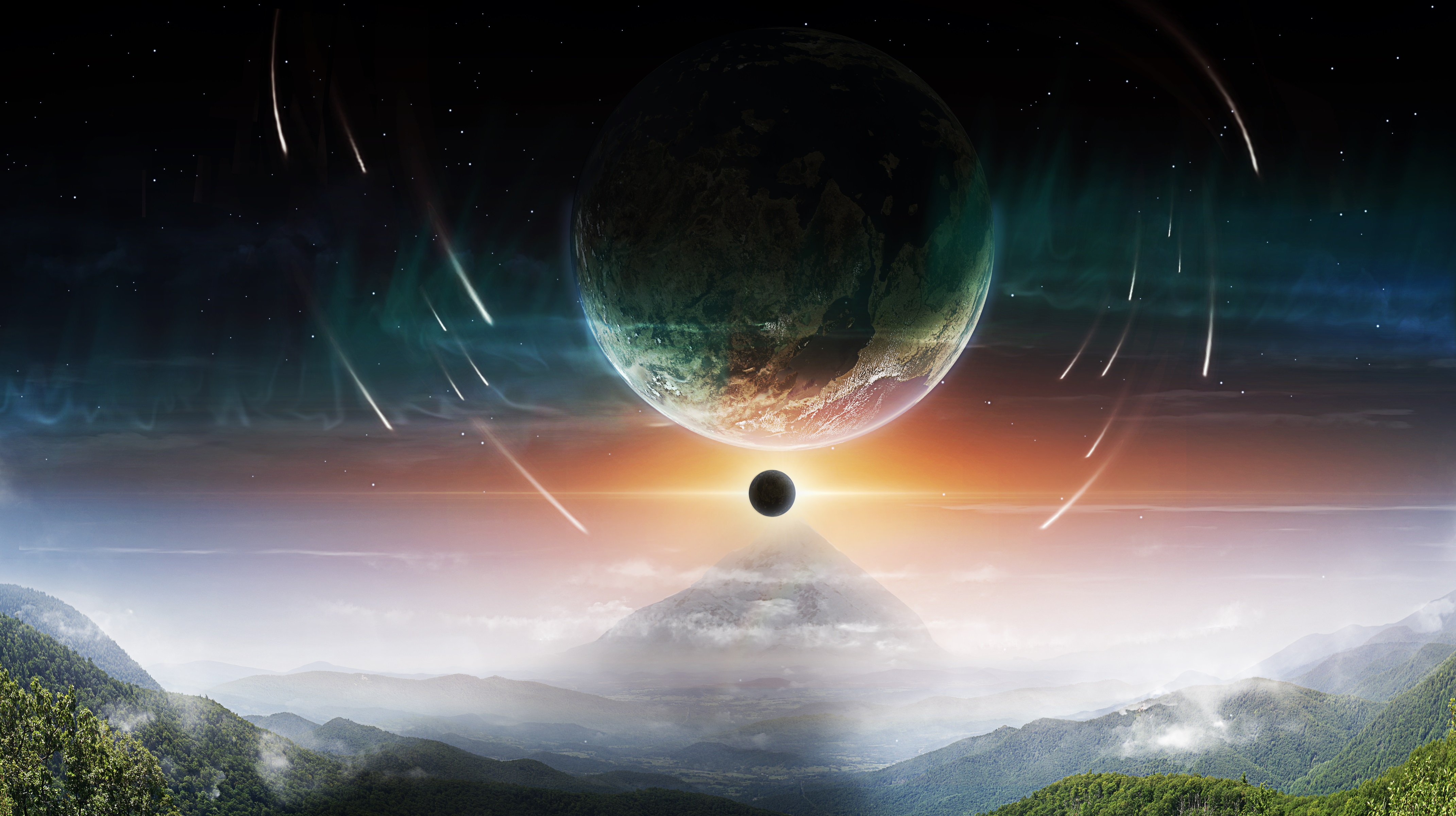 sci fi, landscape, eclipse, planet