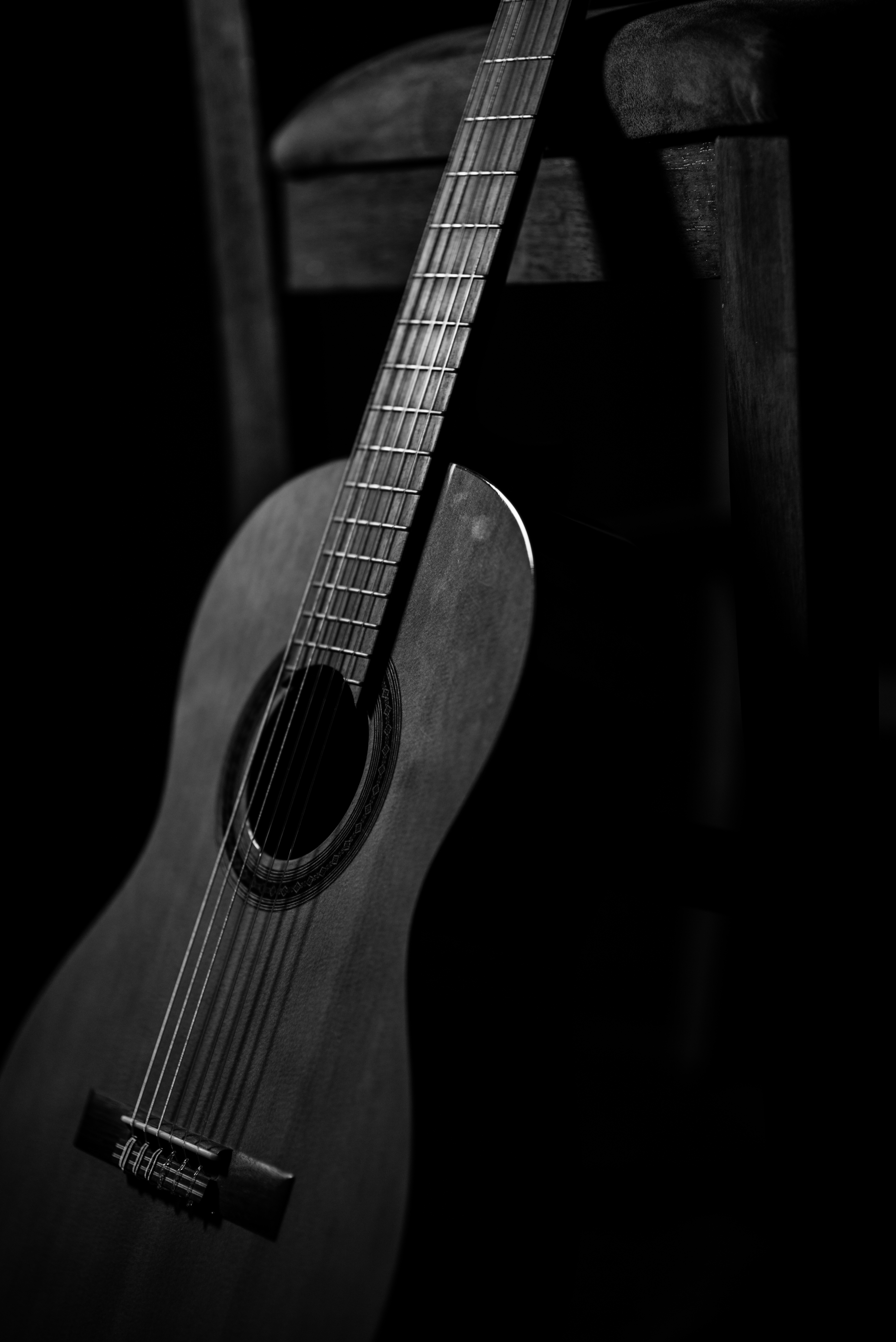 guitar, bw, musical instrument, music, dark, chb wallpapers for tablet