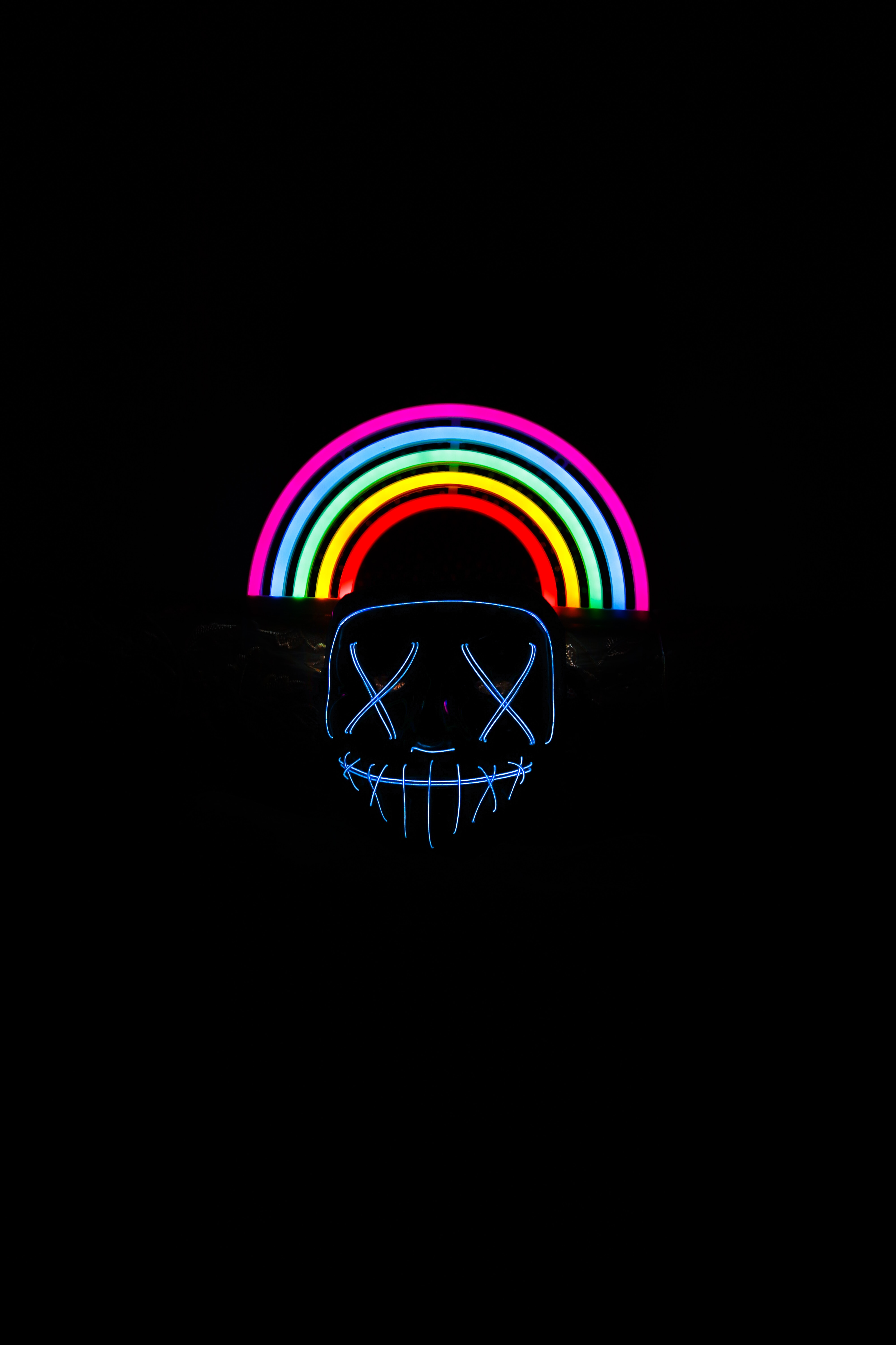android rainbow, dark, neon, mask