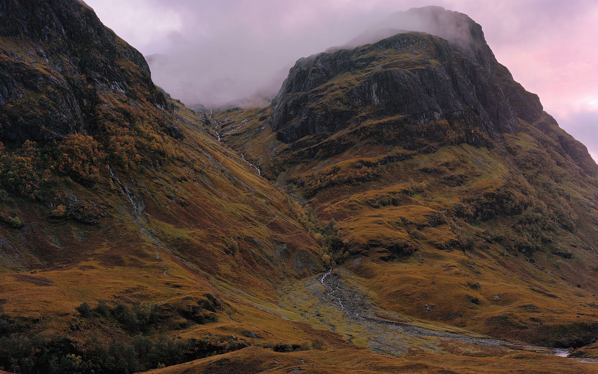 356733 baixar papel de parede terra/natureza, montanha, neblina, glen coe, planalto, escócia, montanhas - protetores de tela e imagens gratuitamente