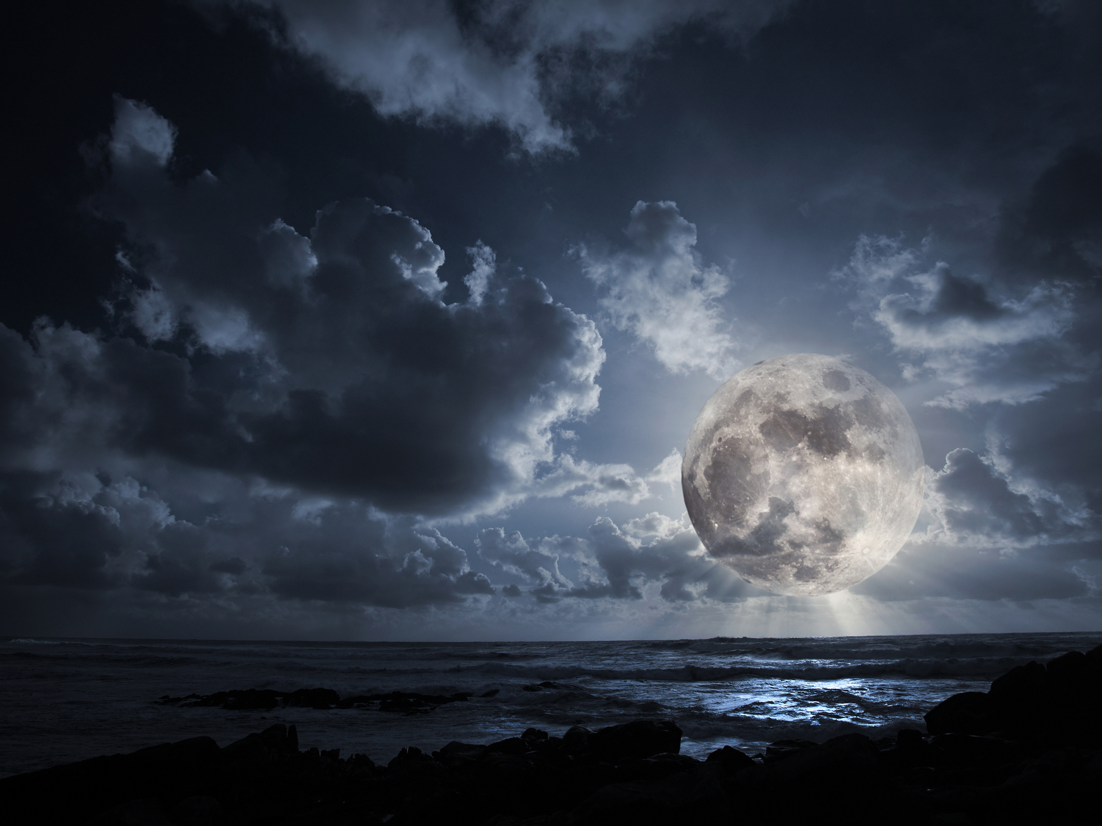 Download mobile wallpaper Moon, Sea, Landscape for free.