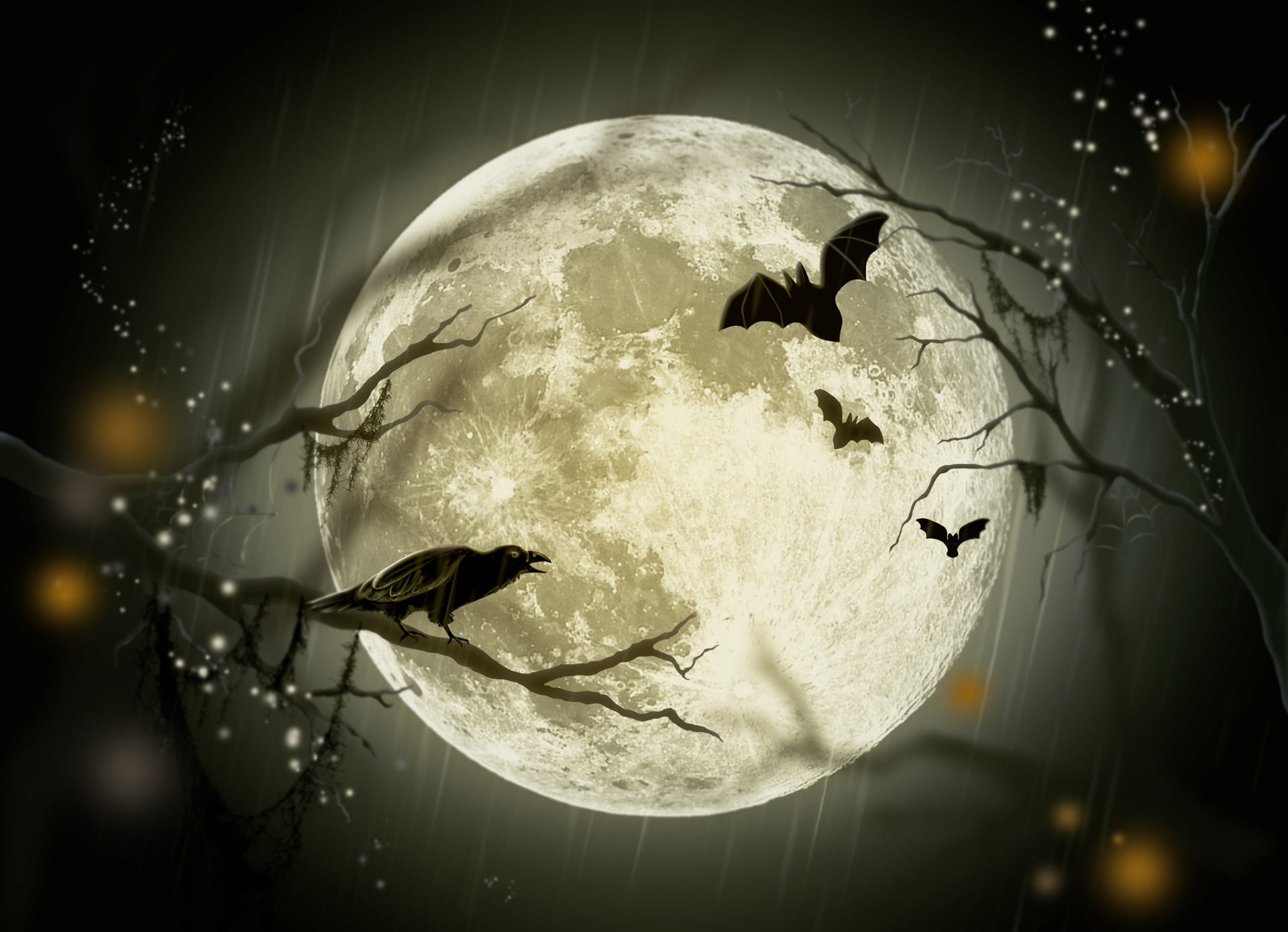 Download mobile wallpaper Halloween, Moon, Bird, Holiday, Crow, Bat for free.