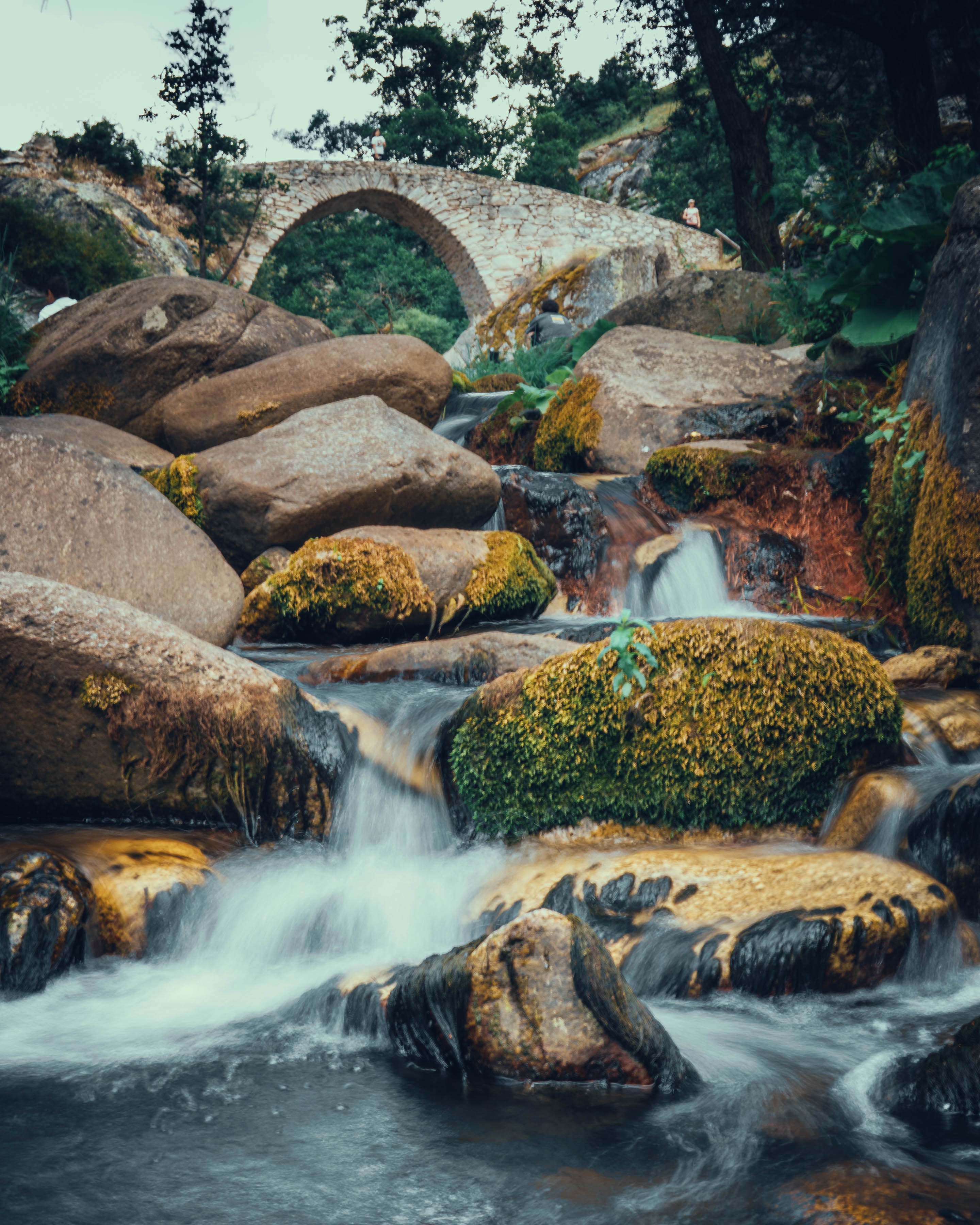 rivers, nature, water, stones, rocks, bridge HD wallpaper