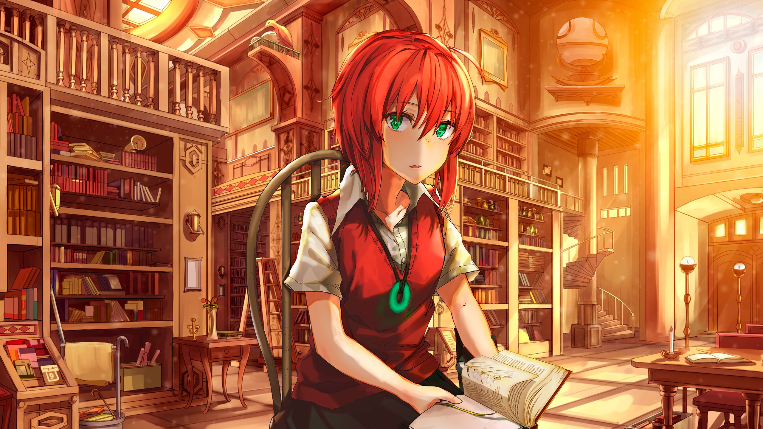 Download mobile wallpaper Anime, Library, Green Eyes, Short Hair, Red Hair, Chise Hatori, The Ancient Magus' Bride for free.