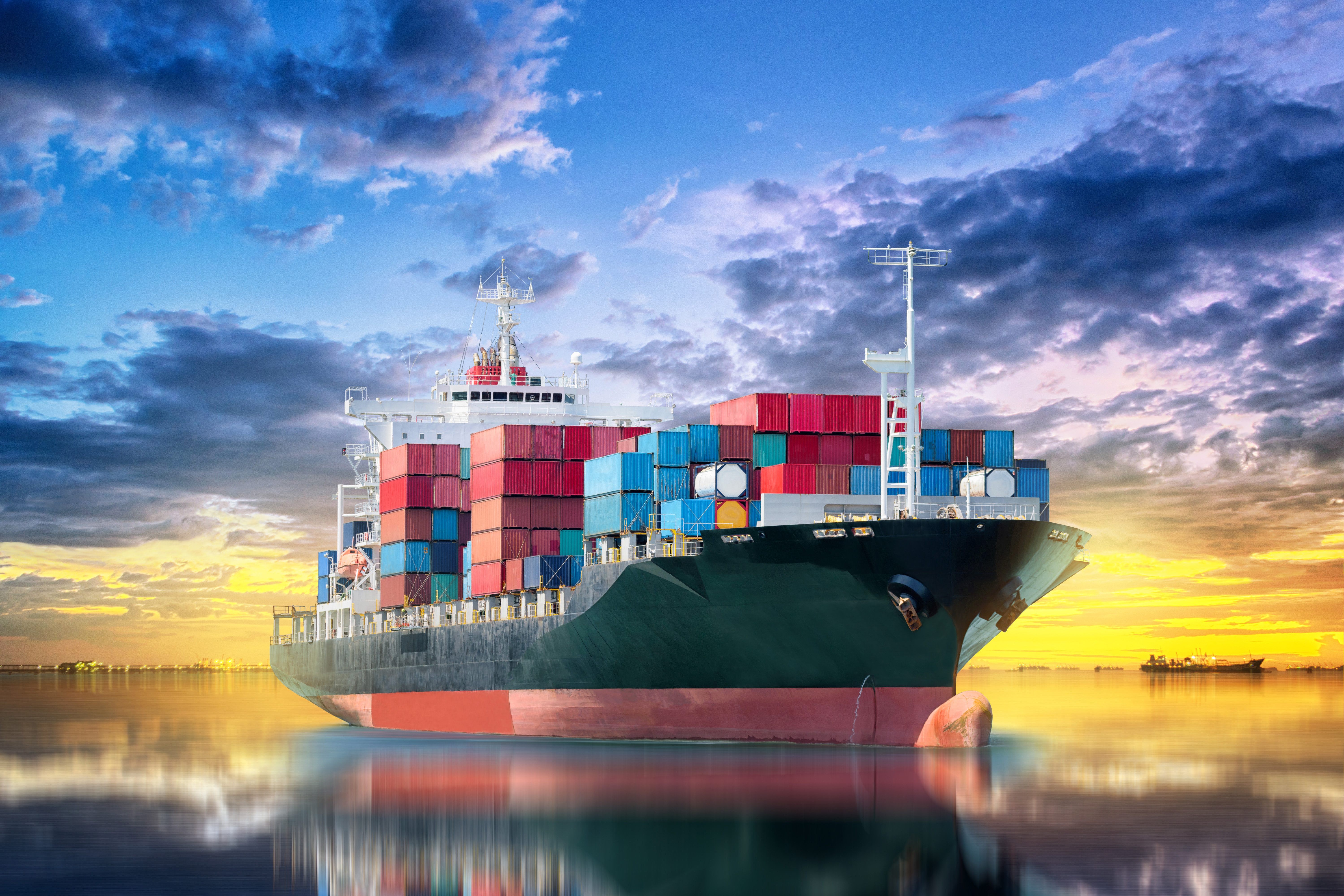container ship, container, vehicles, reflection, ship for android