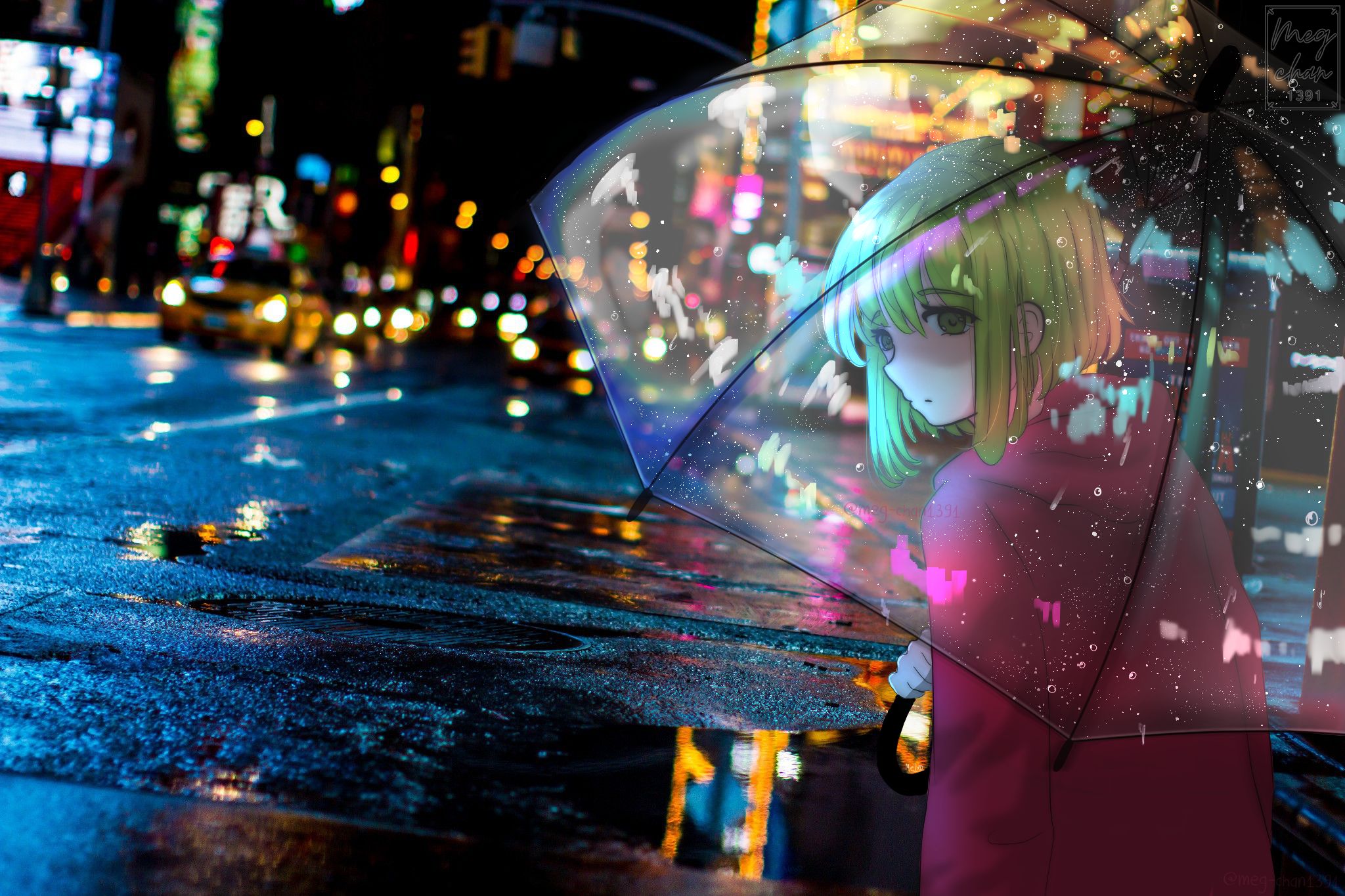Free download wallpaper Anime, Rain, Night, City, Umbrella, Vocaloid, Gumi (Vocaloid) on your PC desktop