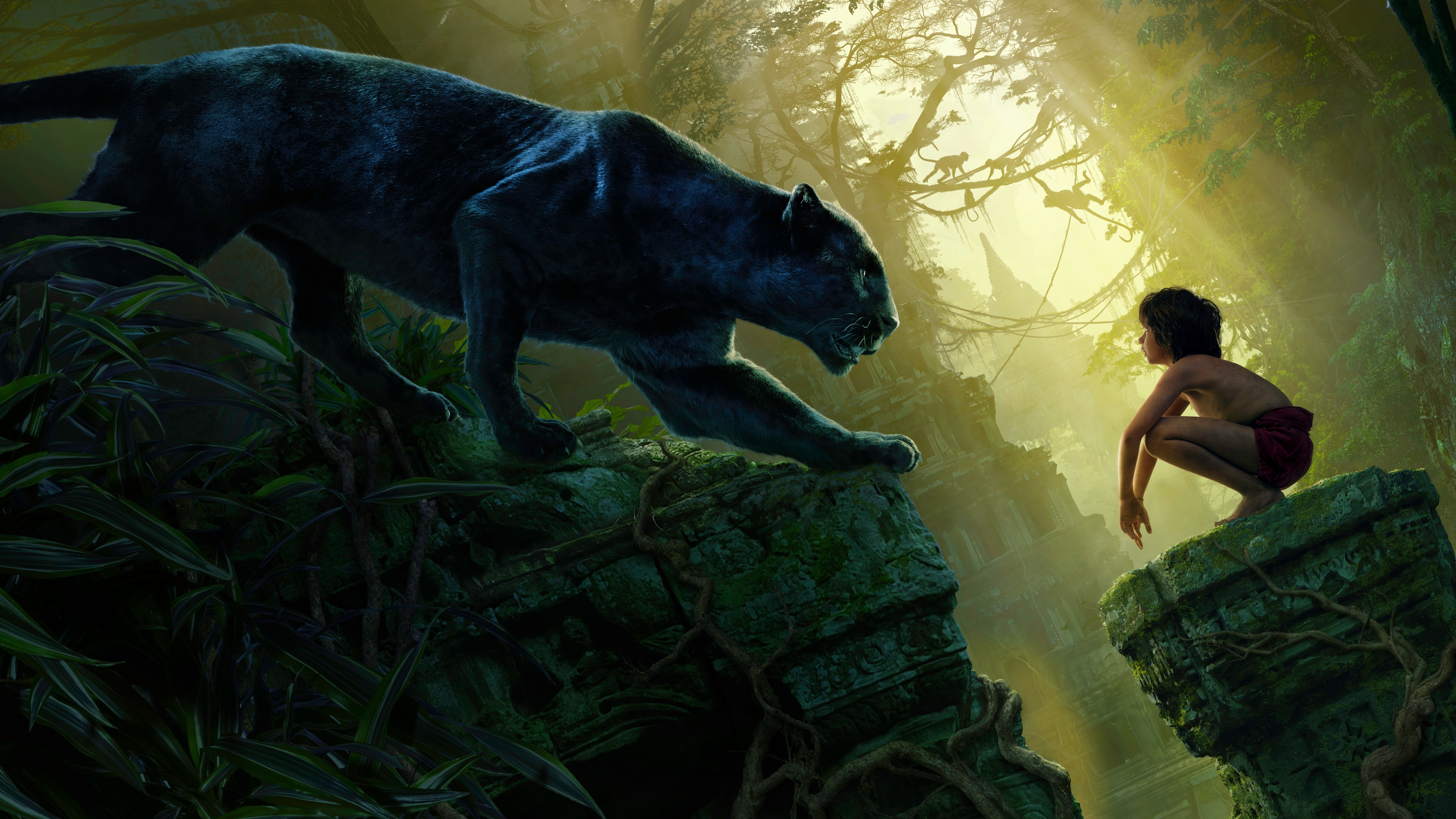 movie, the jungle book (2016), bagheera, mowgli, panther, the jungle book