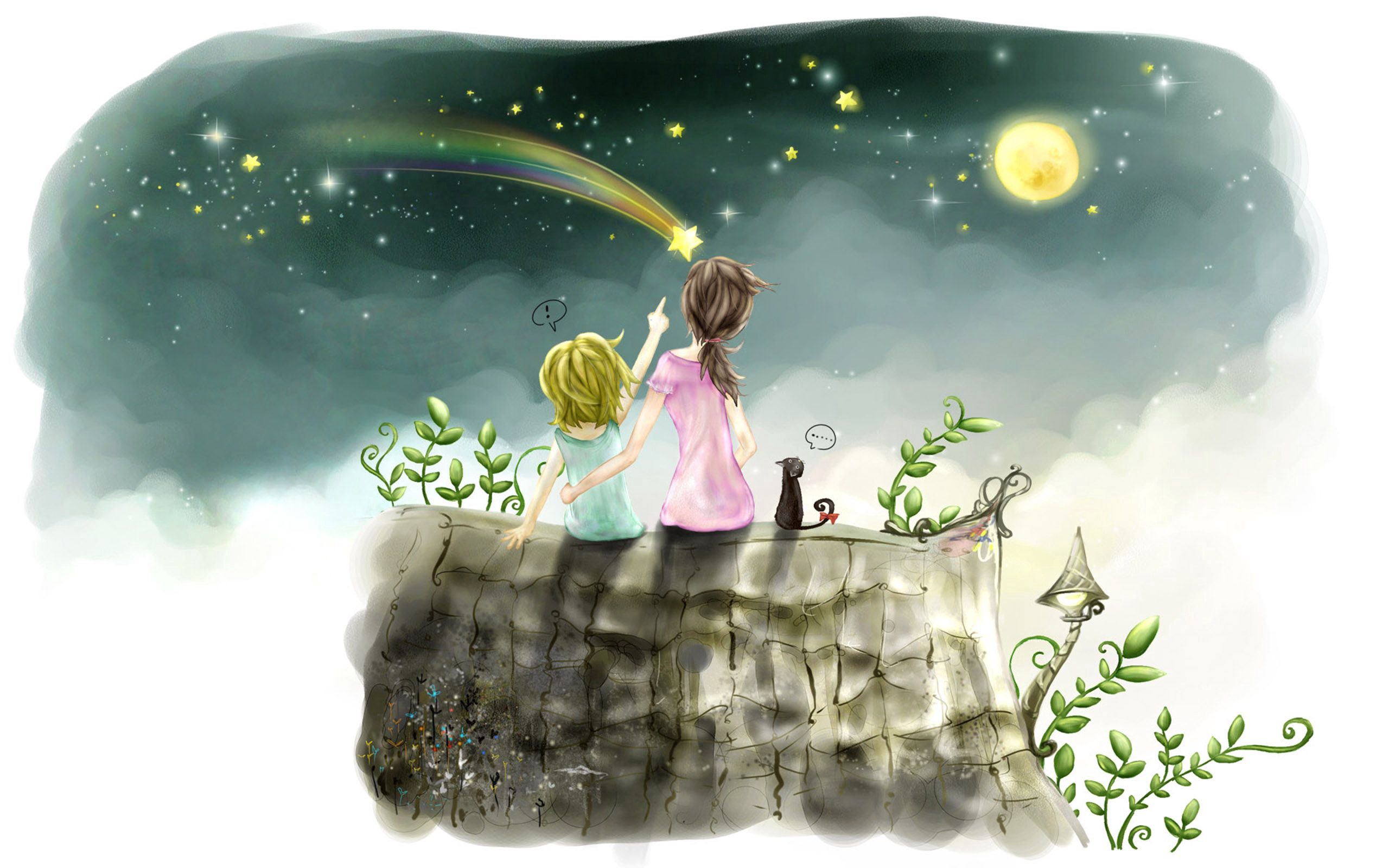 children, picture, girl, sky, stars, miscellanea, miscellaneous, drawing for android