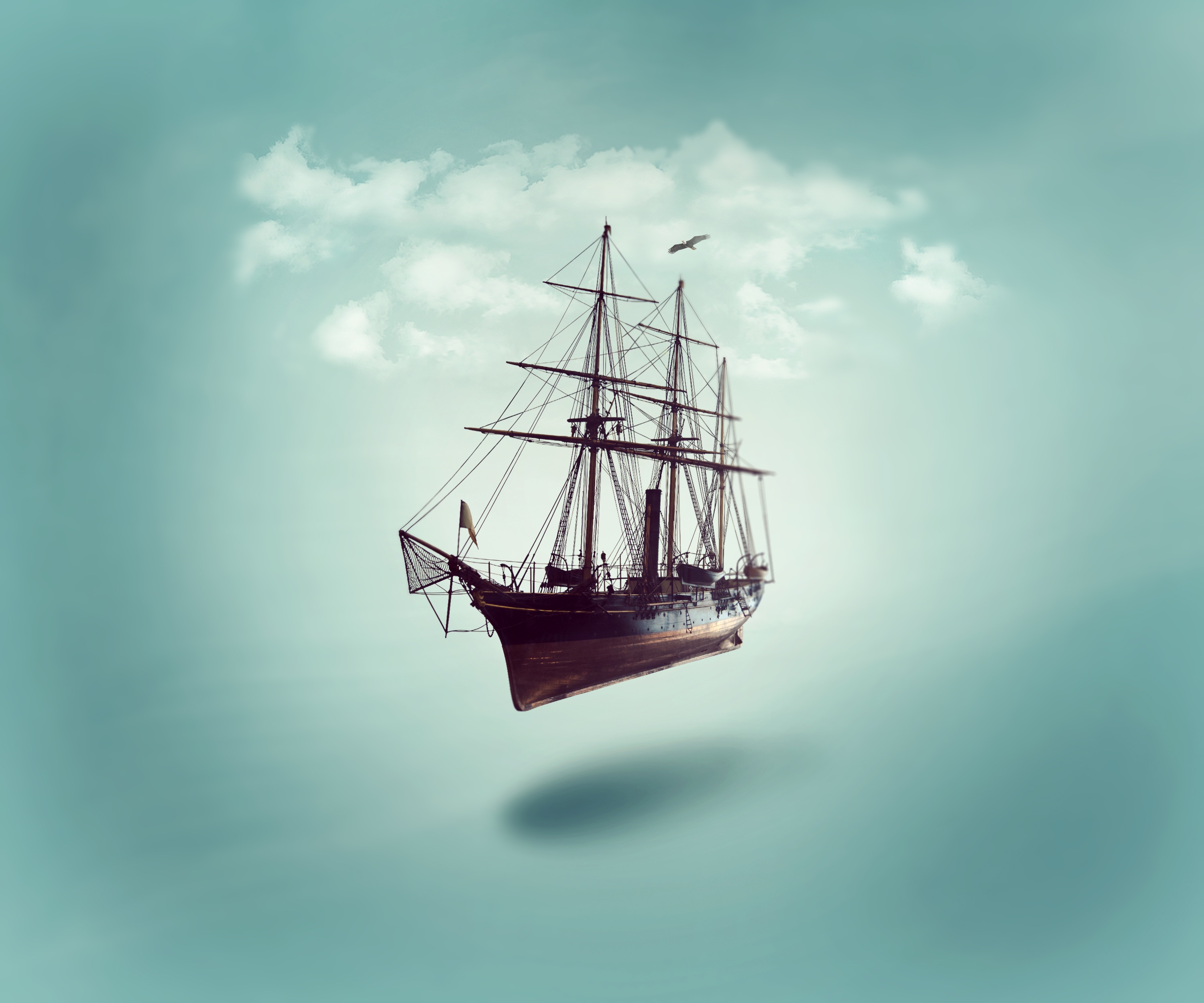 minimalism, ship, sky, clouds