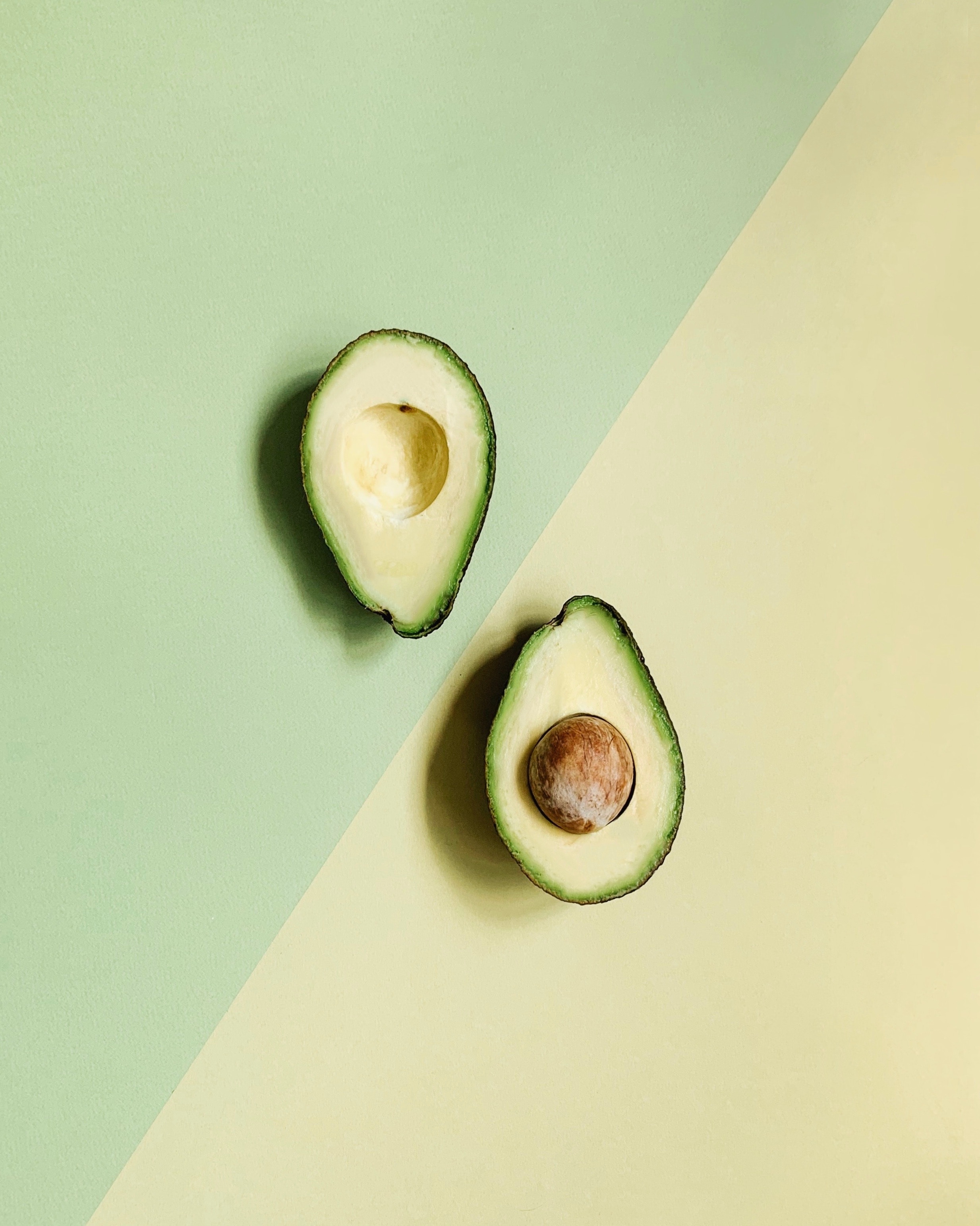 minimalism, avocado, green, tropical, fruit, halves wallpapers for tablet