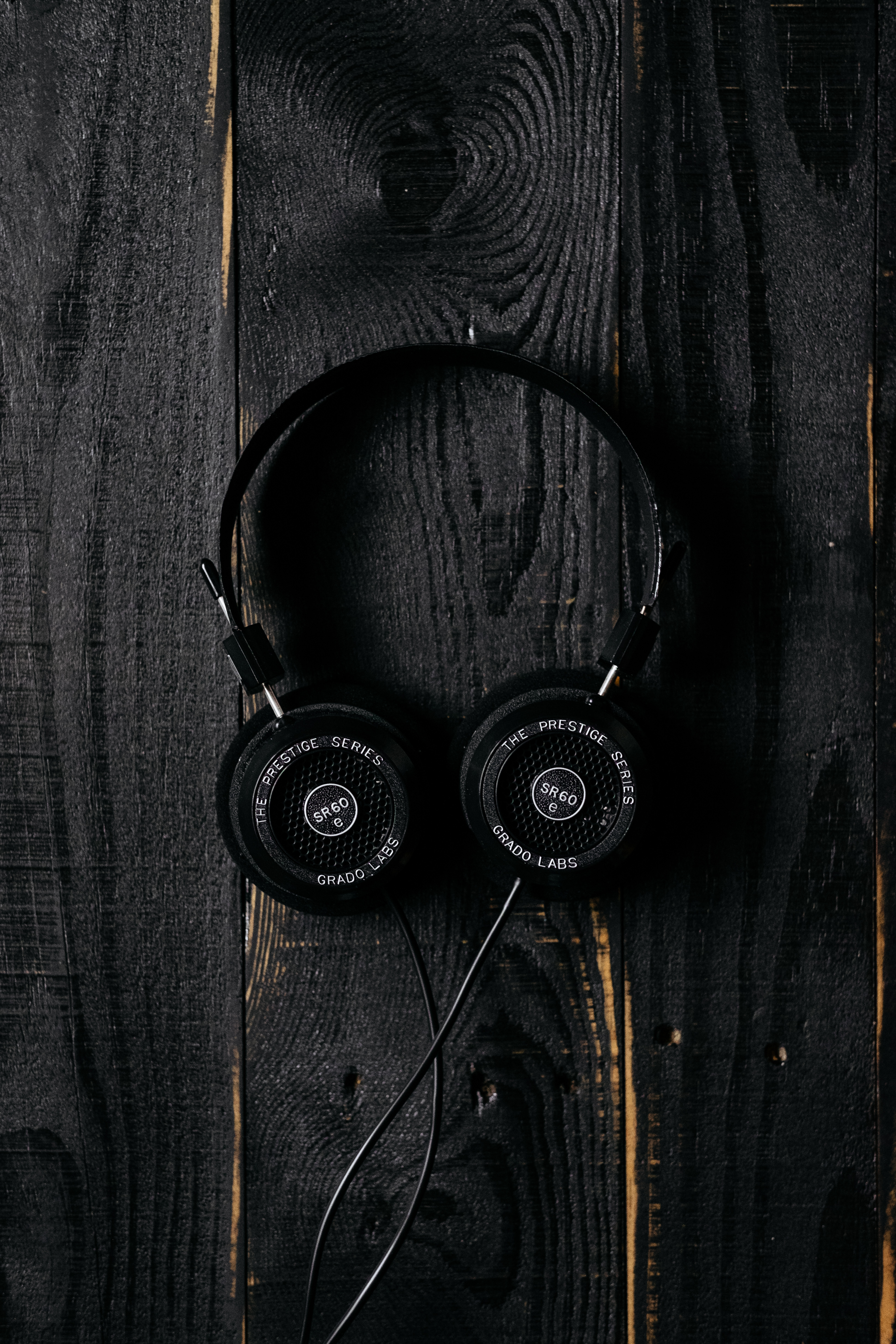 dark, music, headphones, surface, wooden, wood cellphone
