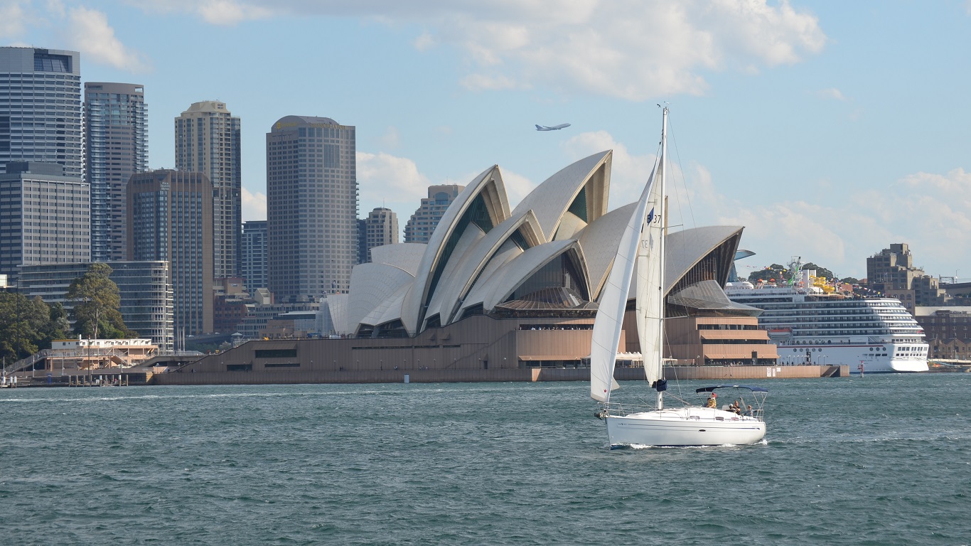 australia, man made, sydney opera house, boat, city, cruise ship, harbor, sailboat, sydney, yacht