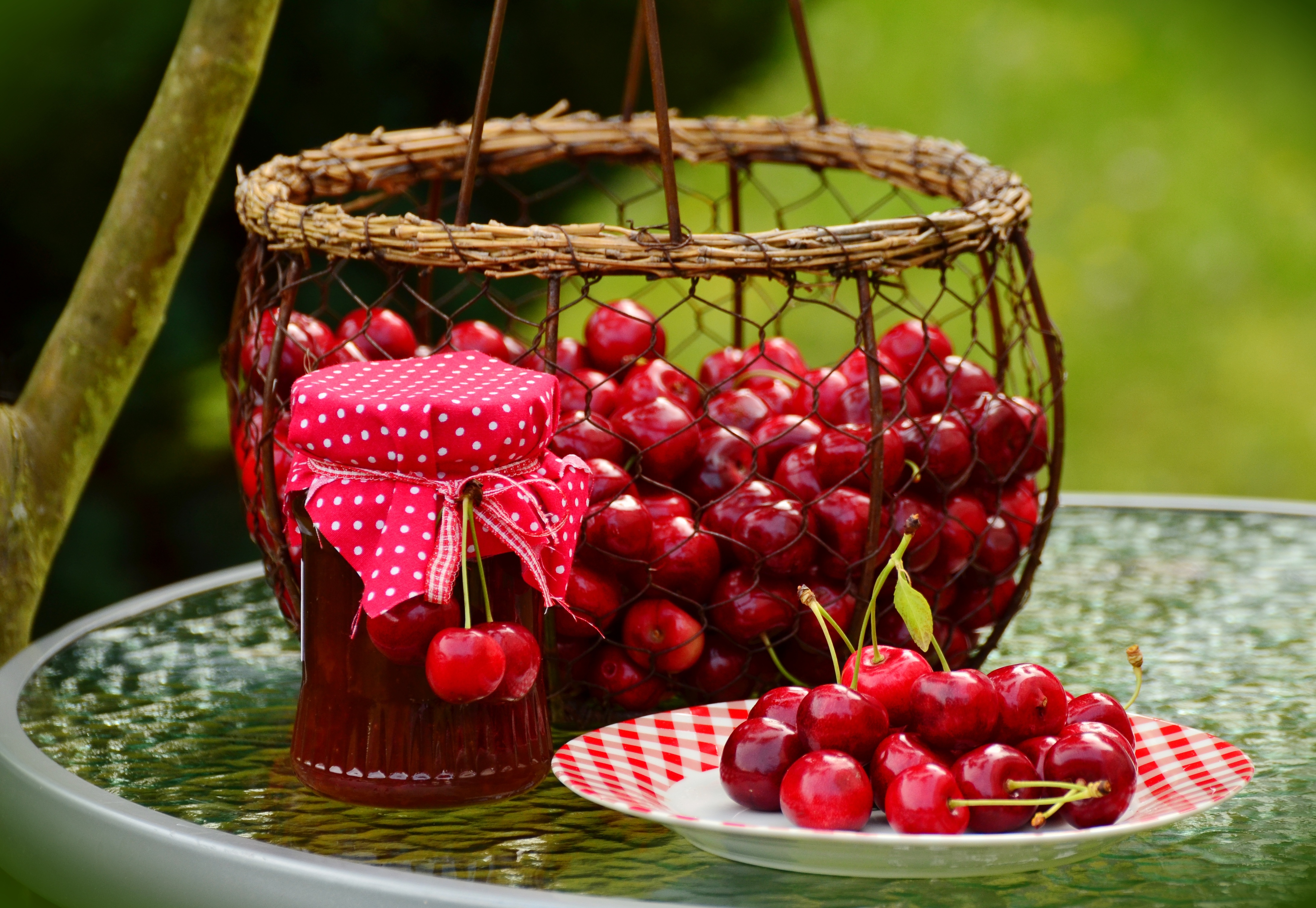 vertical wallpaper food, cherry, basket, fruit, jam, still life, fruits