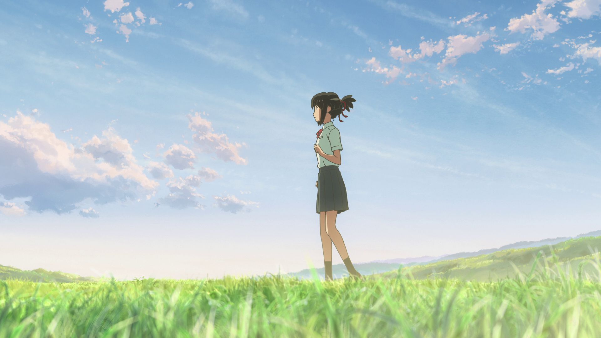 Kimi no na wa, mitsuha miyamizu, clouds, scenic, Anime, HD wallpaper