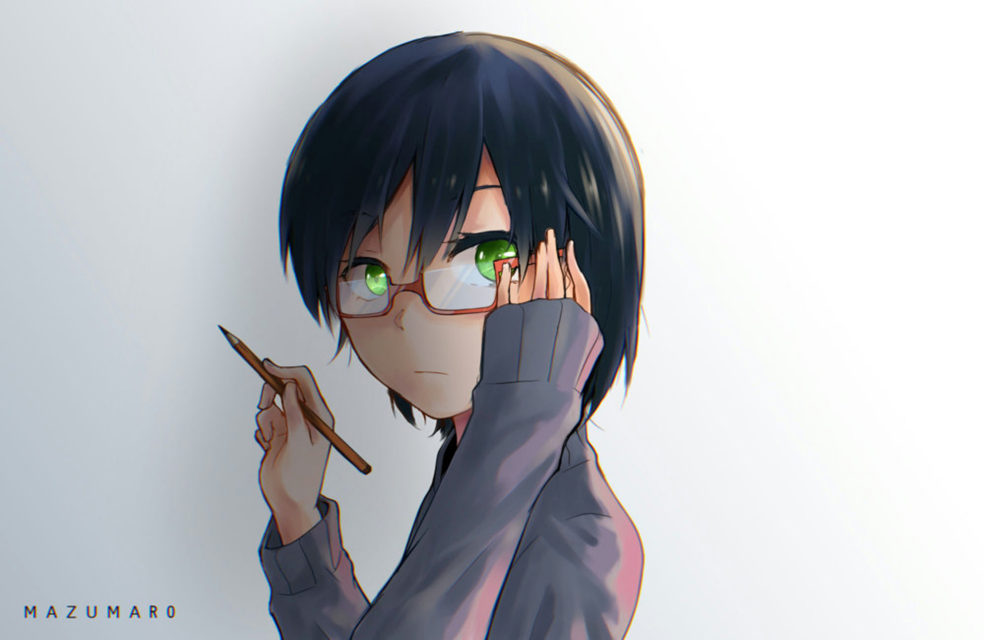 Девушка с зелеными и в очках аниме