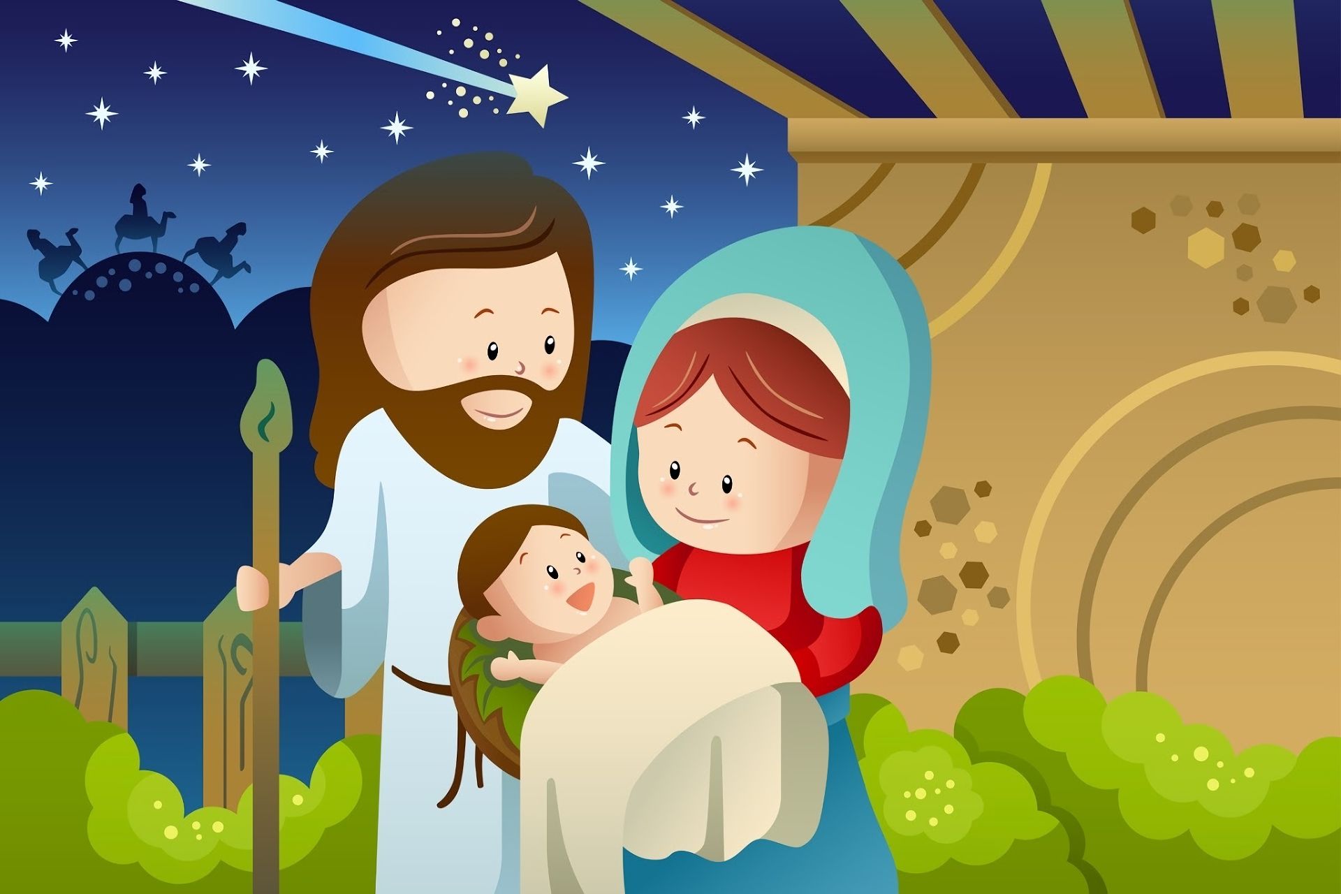 Free download wallpaper Stars, Night, Jesus, Christmas, Holiday, Smile, Baby on your PC desktop