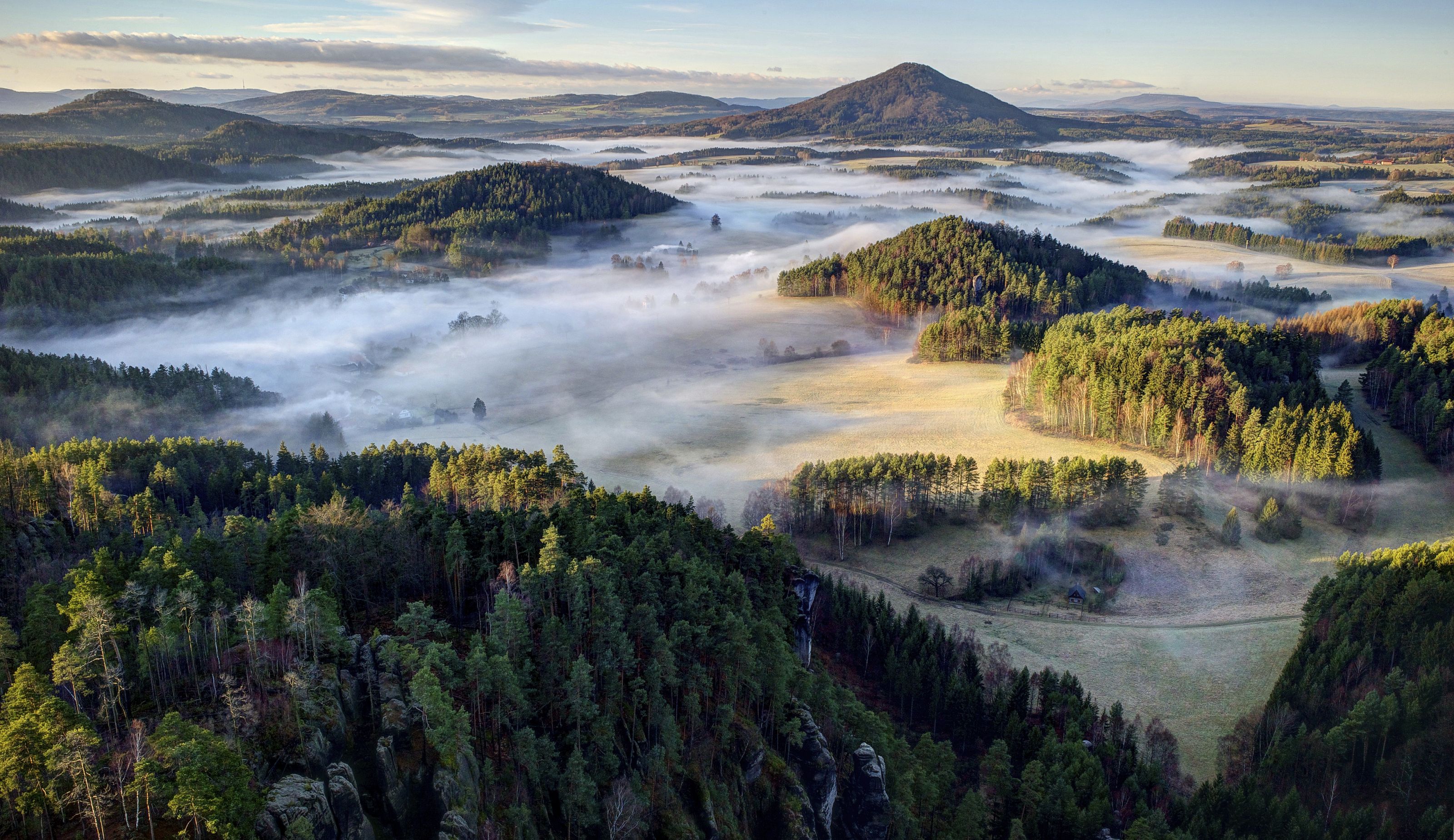 Скачать картинку Пейзаж, Природа, Лес, Туман, Чехия, Земля/природа в телефон бесплатно.
