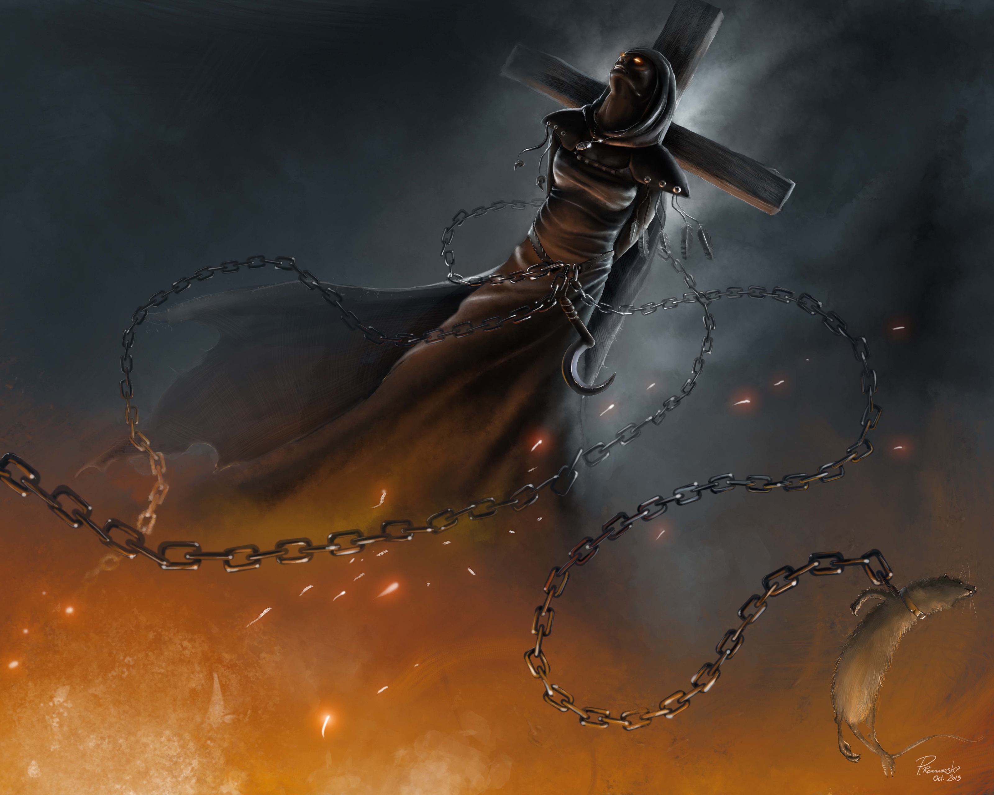 Download mobile wallpaper Fire, Dark, Chain, Witch for free.