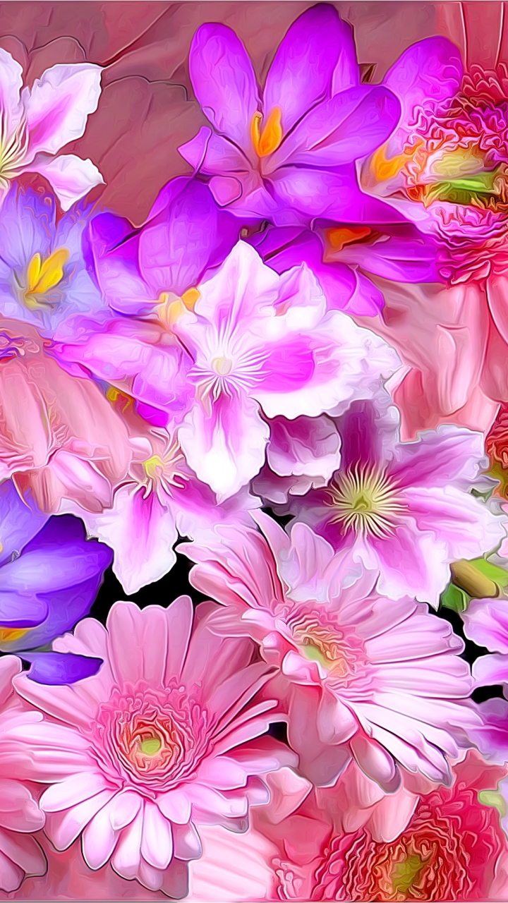 Скачати мобільні шпалери Квітка, Рожевий, Художній, Гербера, Живопис, Крокус безкоштовно.