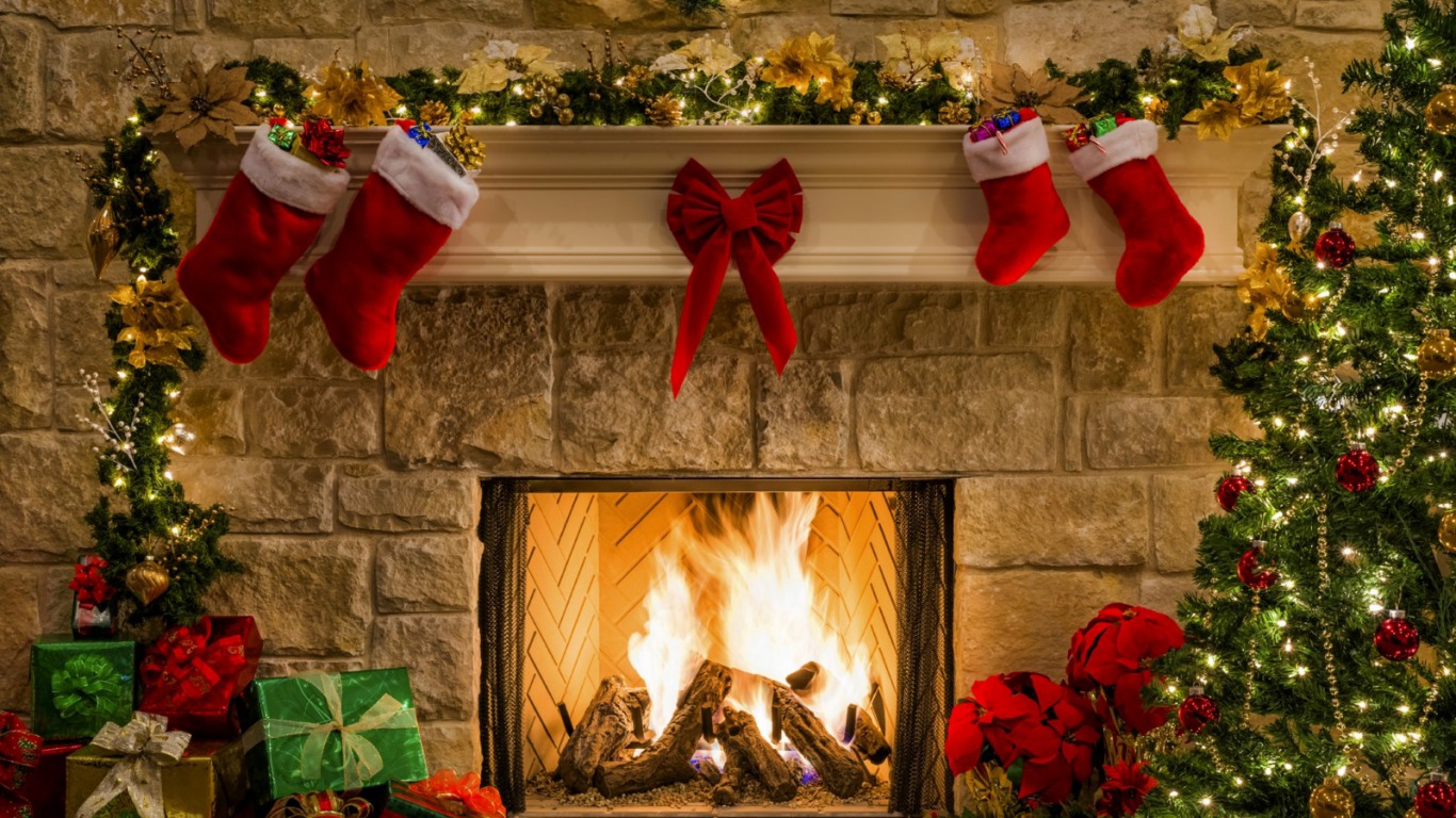 fireplace, christmas tree, holiday, christmas, christmas ornaments, gift 2160p
