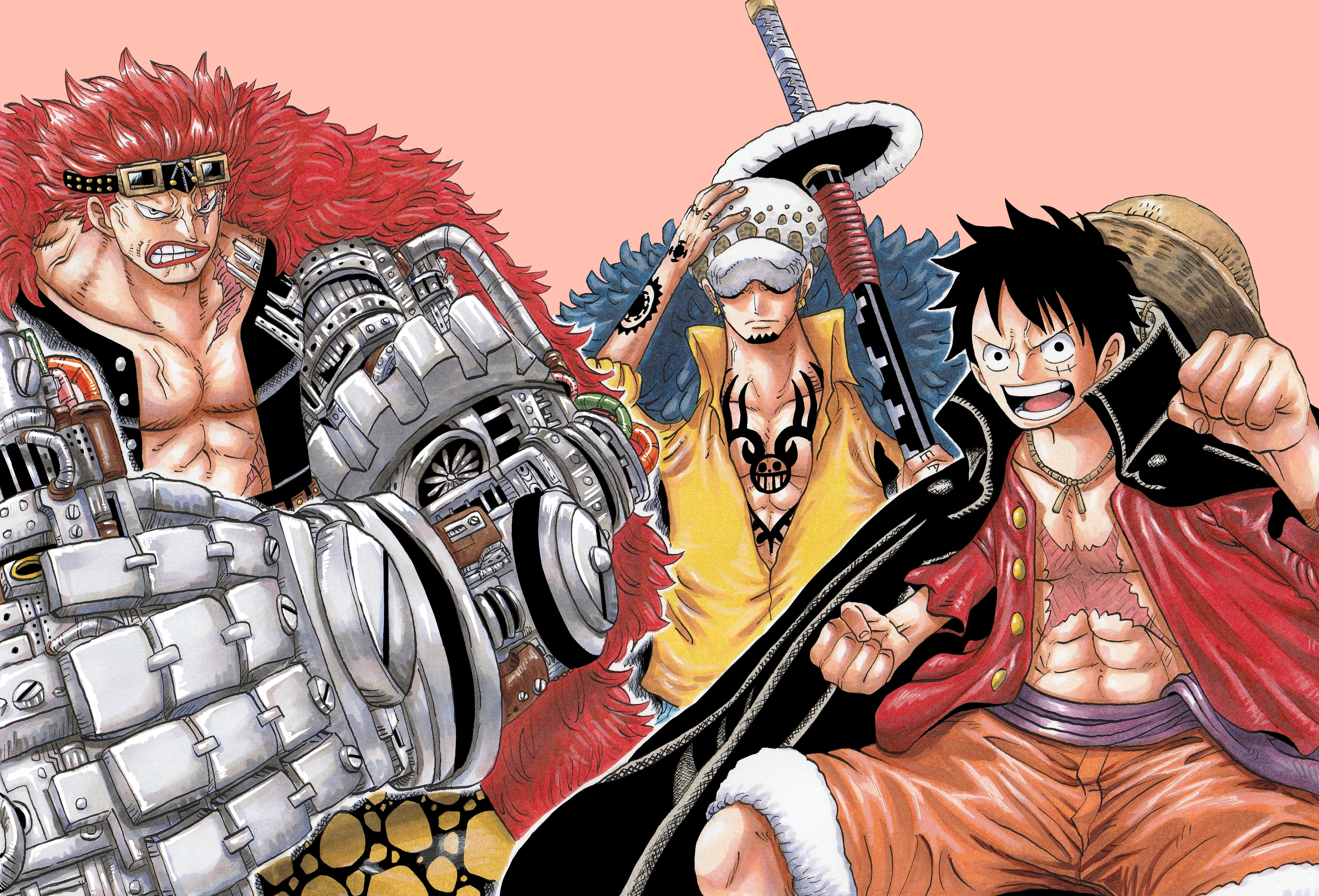 anime, one piece, eustass kid, monkey d luffy, one piece: two years later, trafalgar law High Definition image