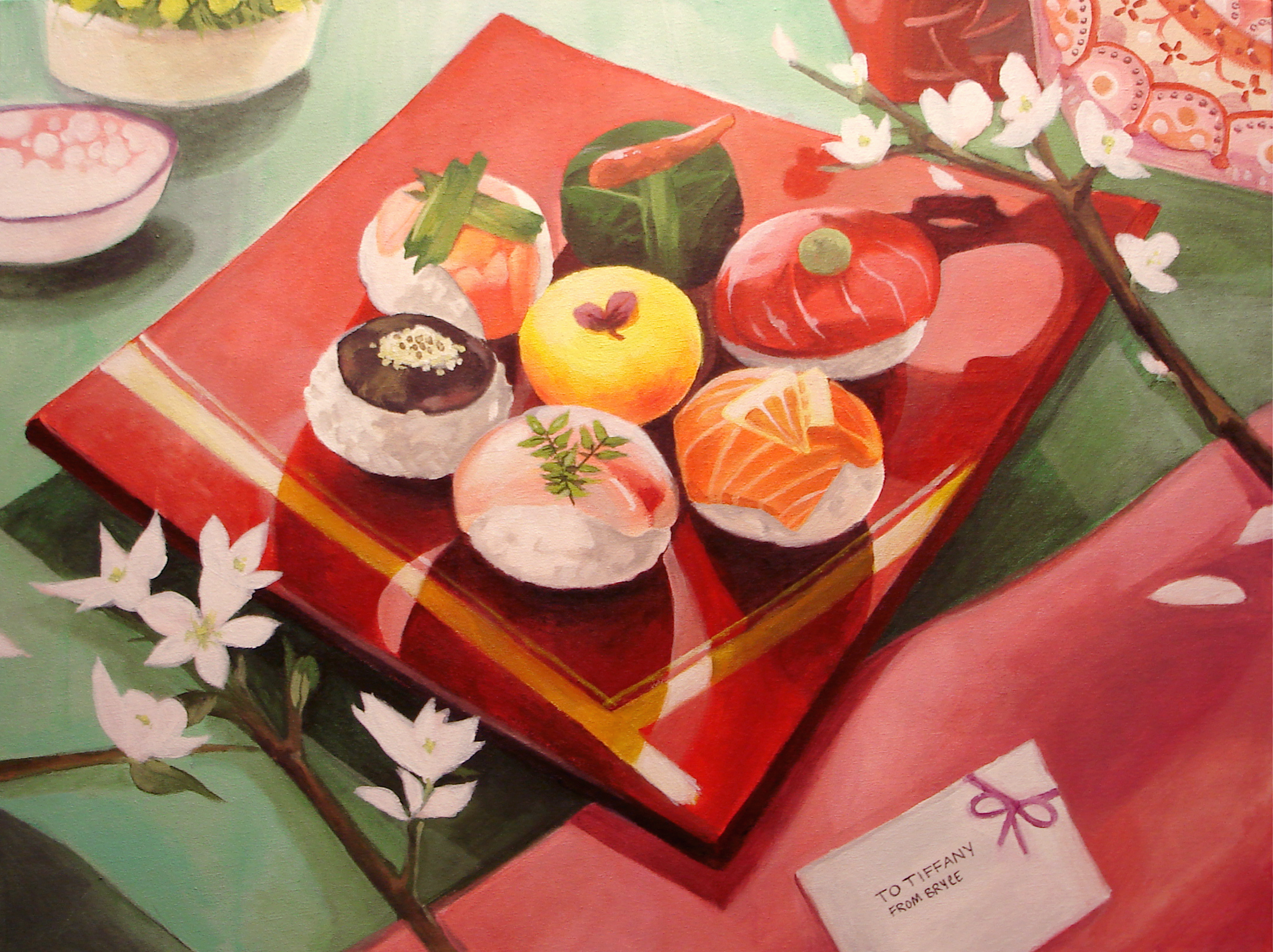 sushi, food, painting