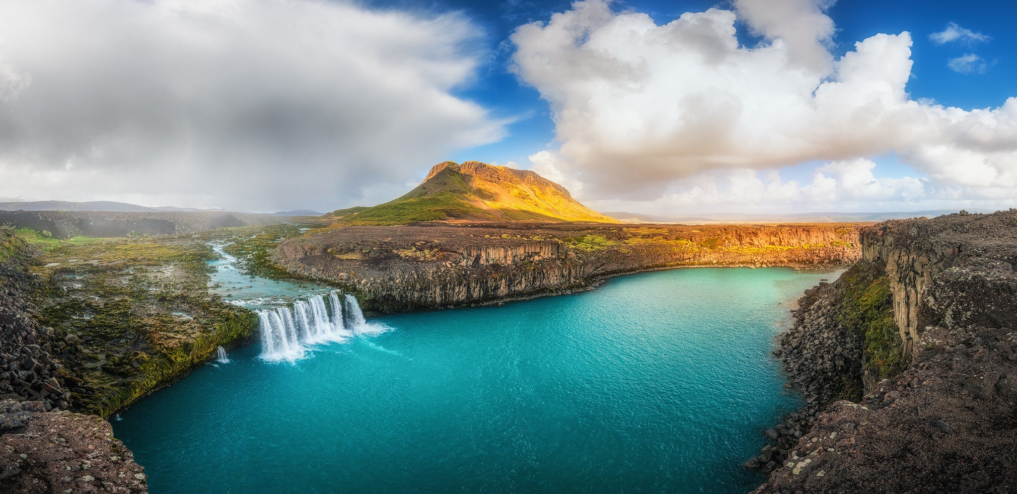 415073 завантажити картинку водоспади, земля, годафосс, ісландія, пейзаж, гора, водоспад - шпалери і заставки безкоштовно