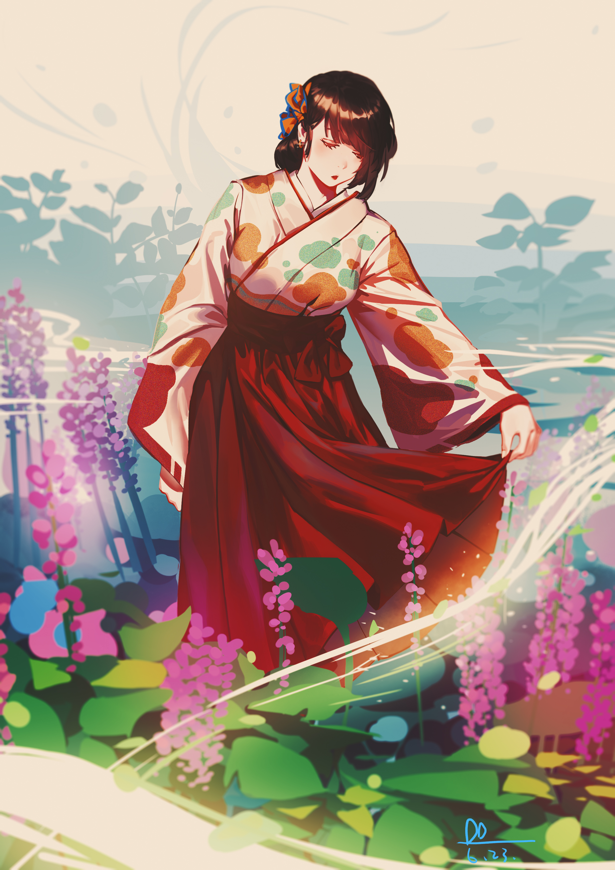 Handy-Wallpaper Sicht, Meinung, Kimono, Kunst, Japan, Mädchen, Anime kostenlos herunterladen.