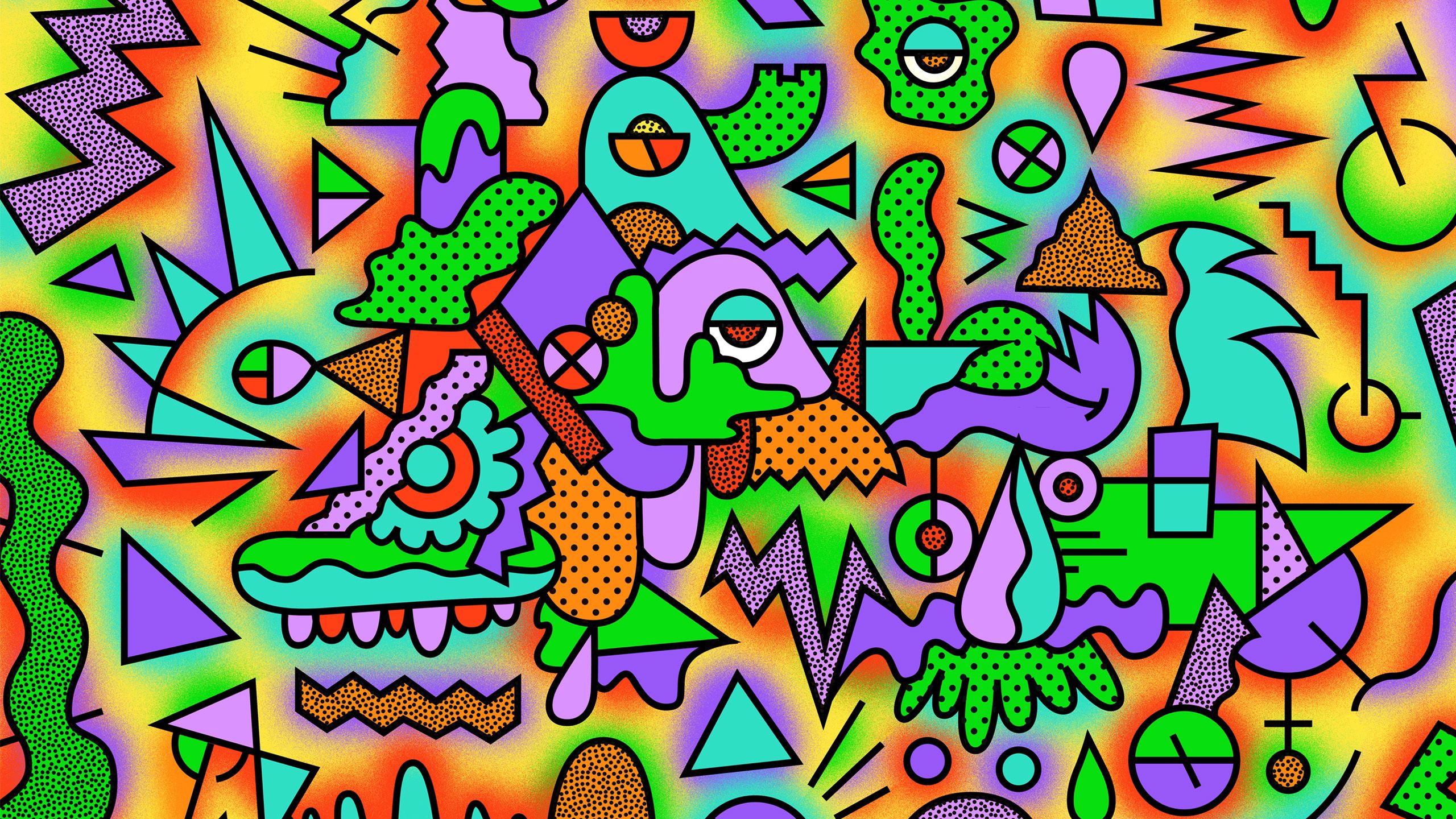 picture, abstract, drawing, figurines, multicolored, motley, figures, acid download HD wallpaper