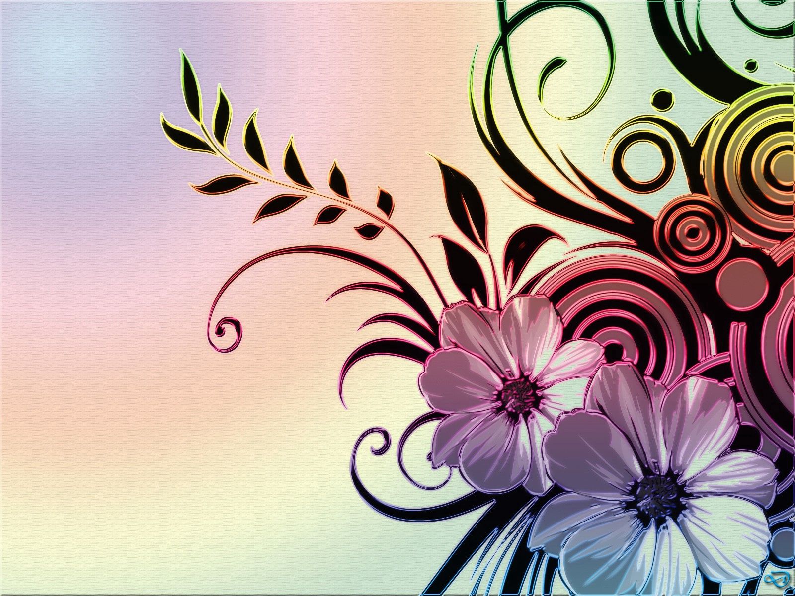 flowers, wavy, light coloured, picture, patterns, abstract, light, drawing