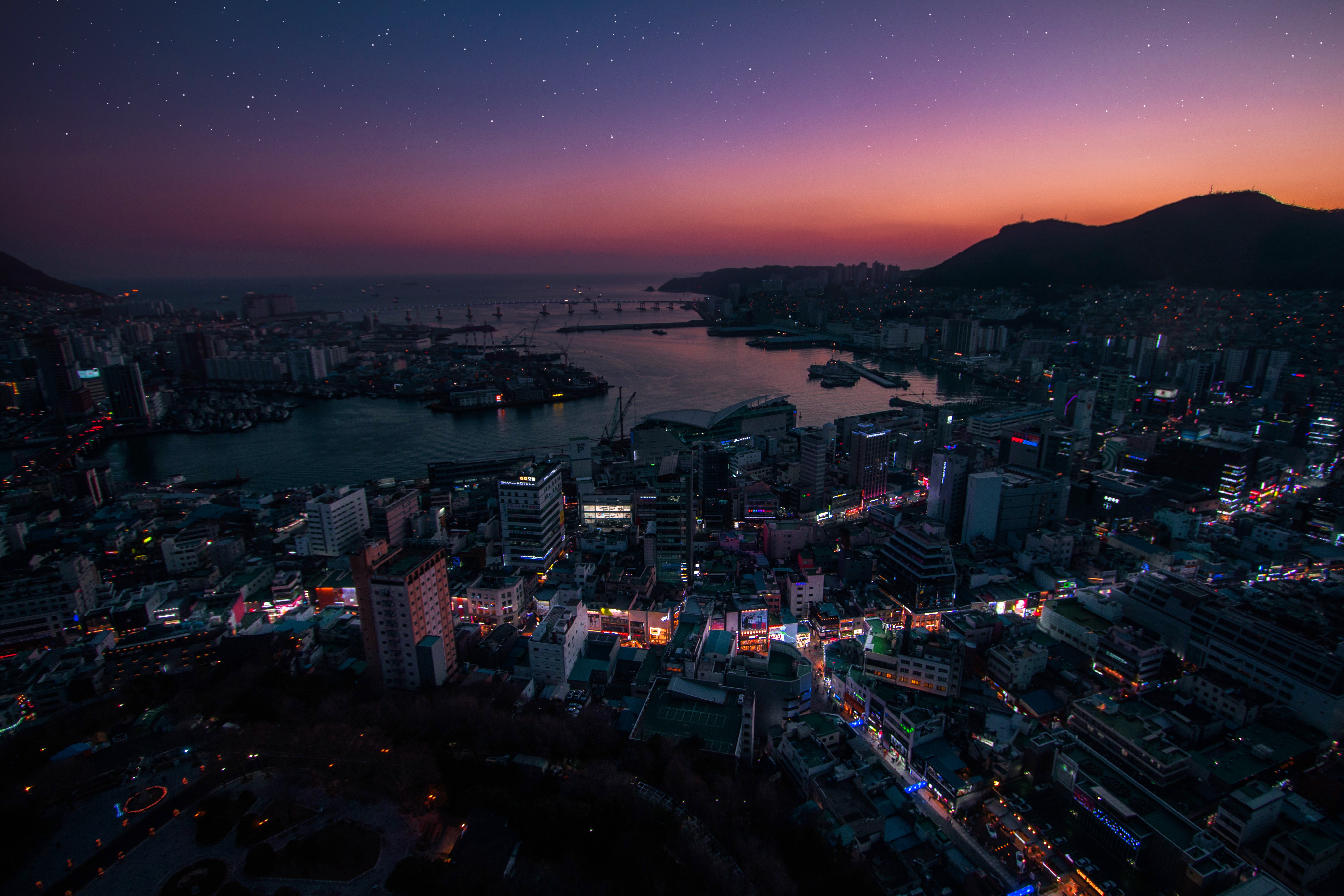south korea, view from above, cities, night city, city lights for Windows