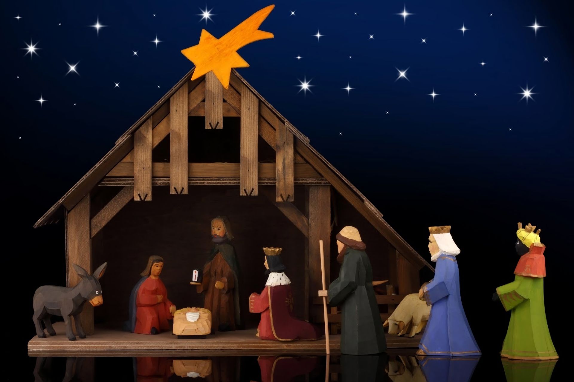 873100 скачать картинку иисус, праздничные, рождество, осел, мария (мать иисуса), ночь, звёзды, три мудреца - обои и заставки бесплатно