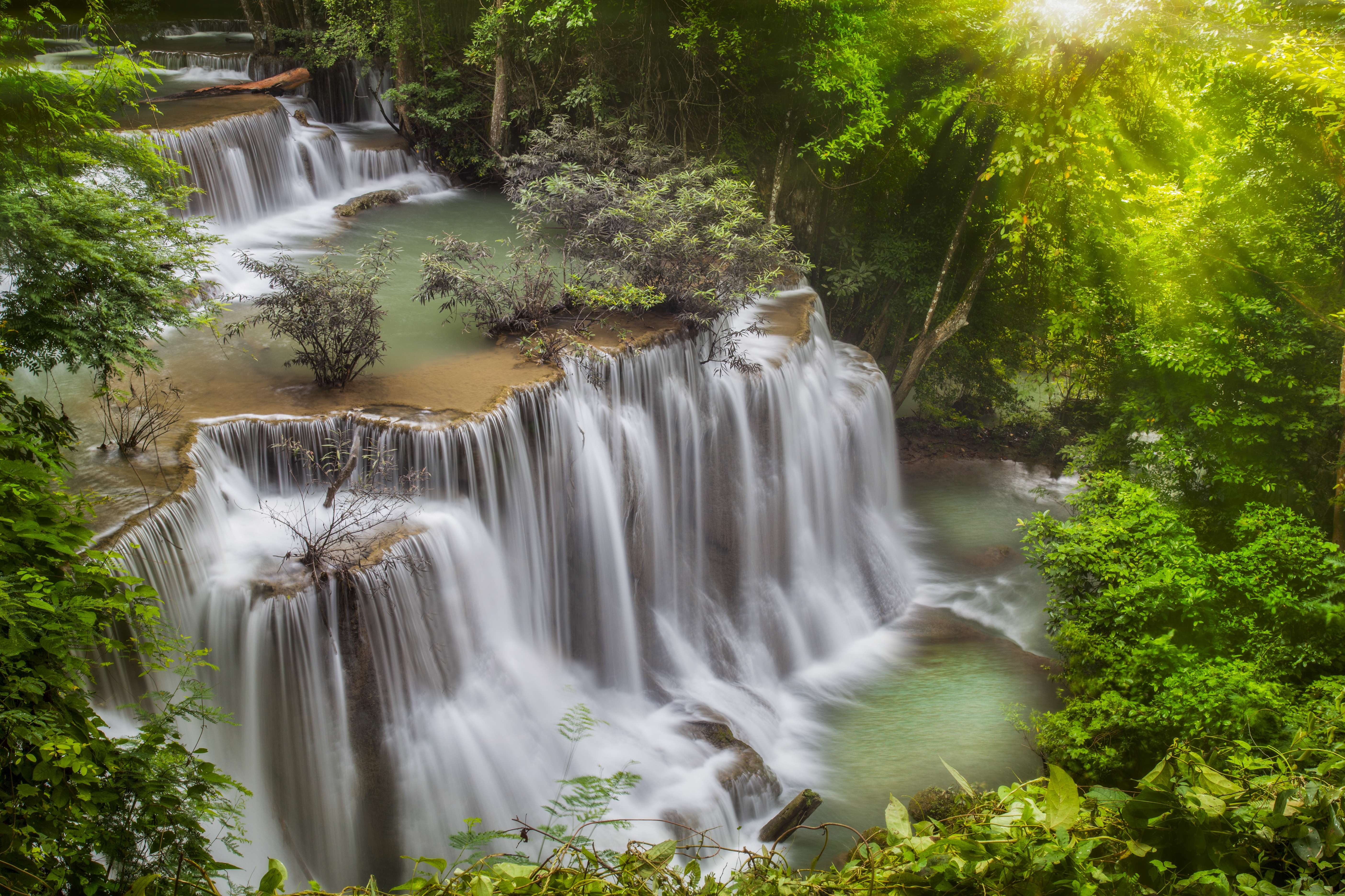 349431 скачать обои таиланд, водопад, земля/природа, водопад хуай мэй камин, национальный парк эраван, водопад эраван, водопады - заставки и картинки бесплатно
