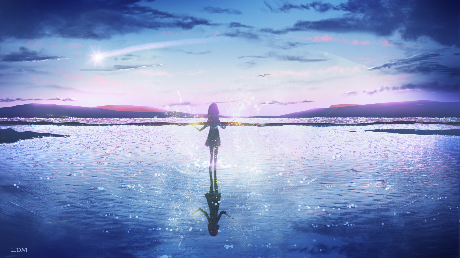 anime, original, meteor, sky, water Full HD