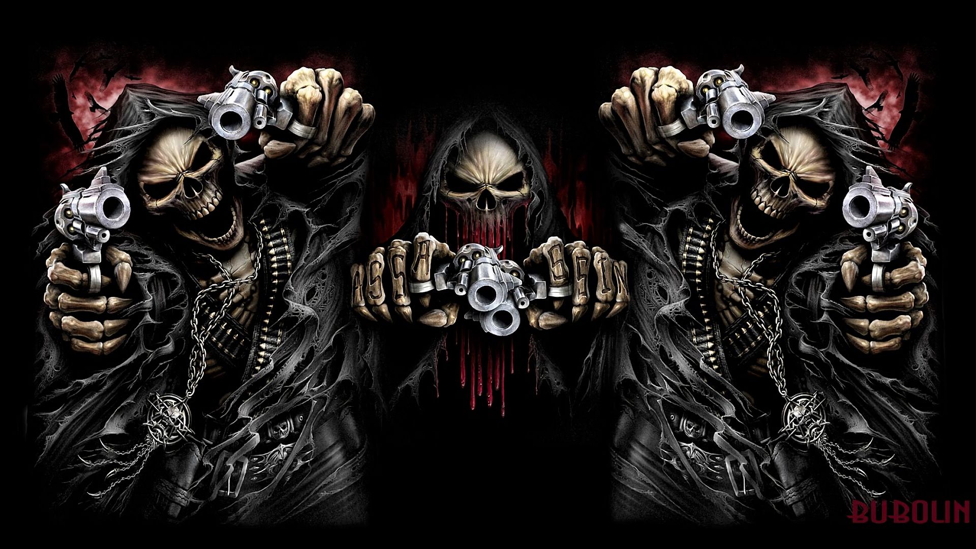gun, grim reaper, skeleton, dark