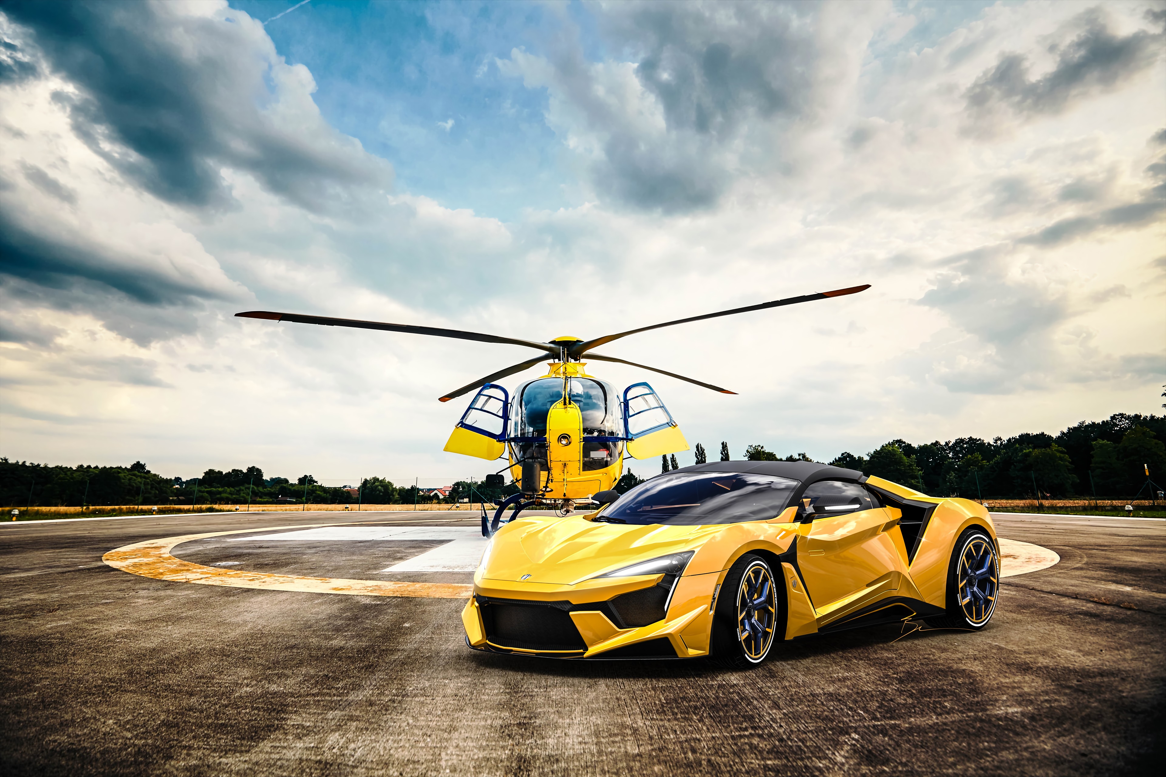 cars, sports car, helicopter, sports, yellow, car, machine Full HD