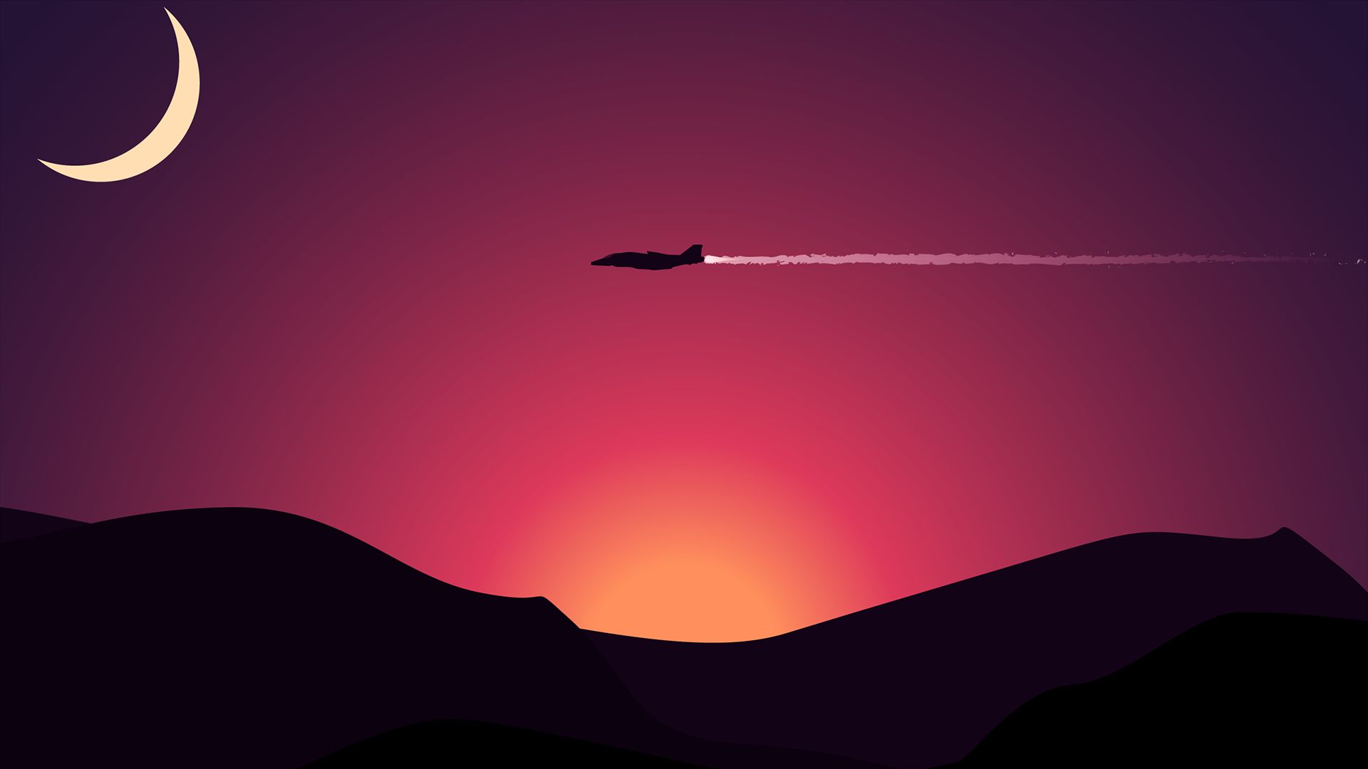 military, artistic, airplane, crescent, minimalist, sunset Free Stock Photo