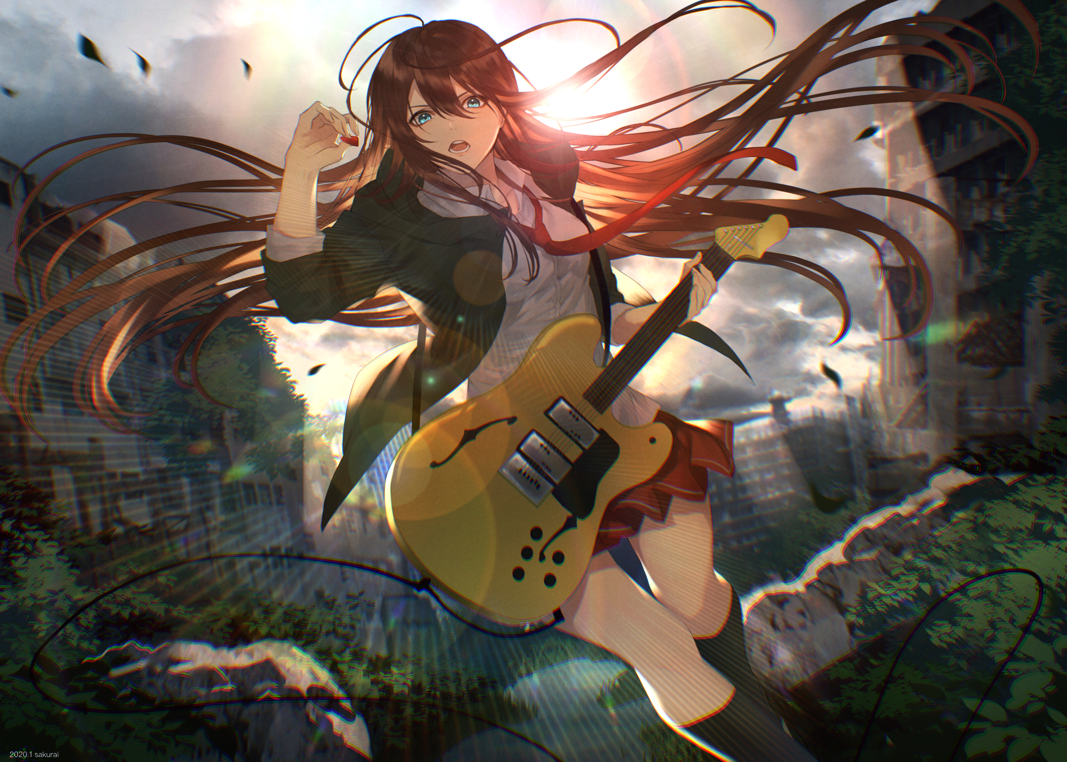 electric guitar, anime, music