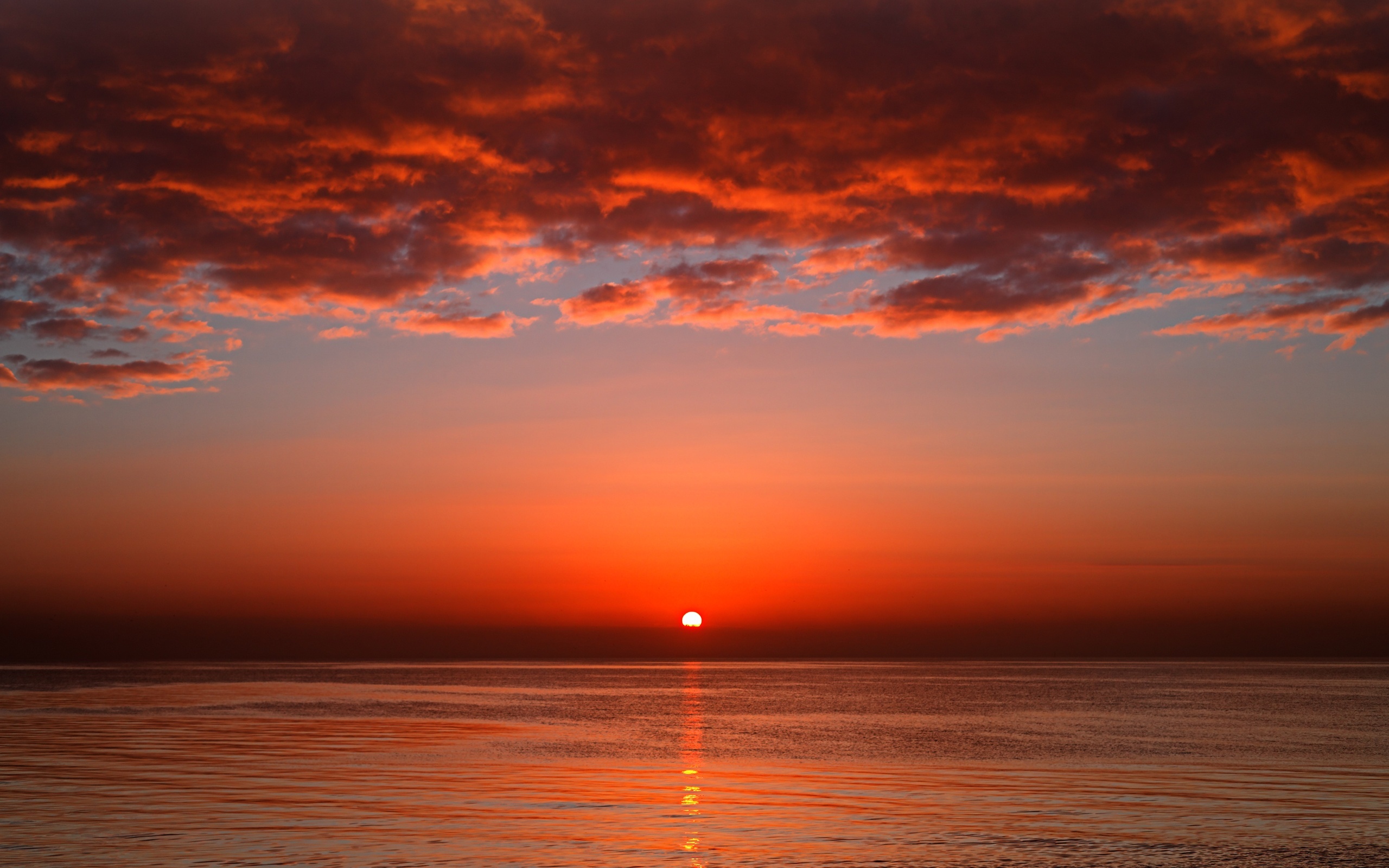 sky, landscape, sunset, sea, clouds, red download HD wallpaper