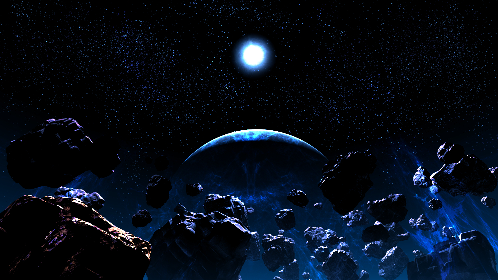 810870 免費下載壁紙 动漫, 原创, 3d, 小行星, 黑色, 蓝色, 电脑动画, 星球, 太空, 星空 屏保和圖片