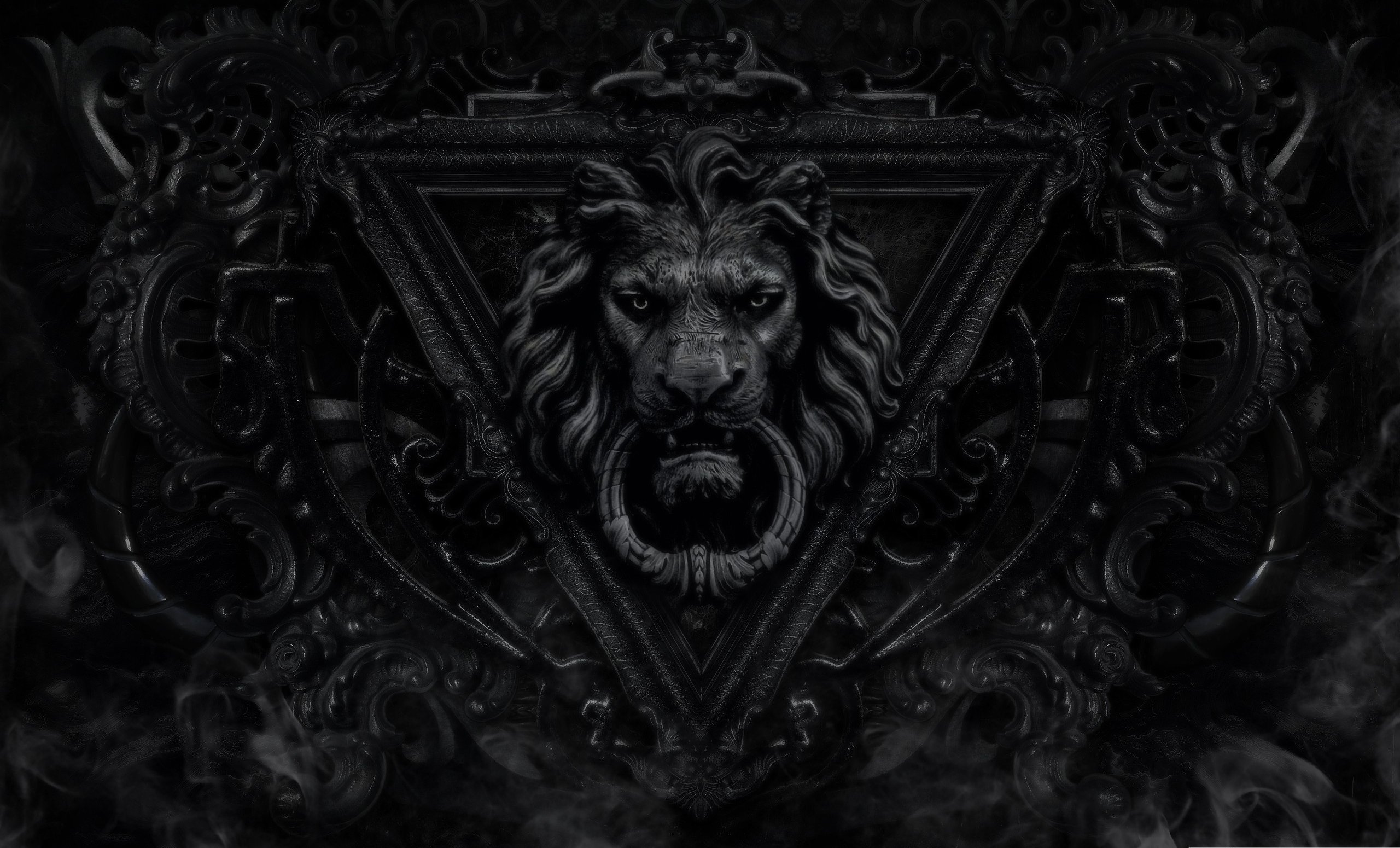 HD wallpaper black, lion, man made, door knocker, door