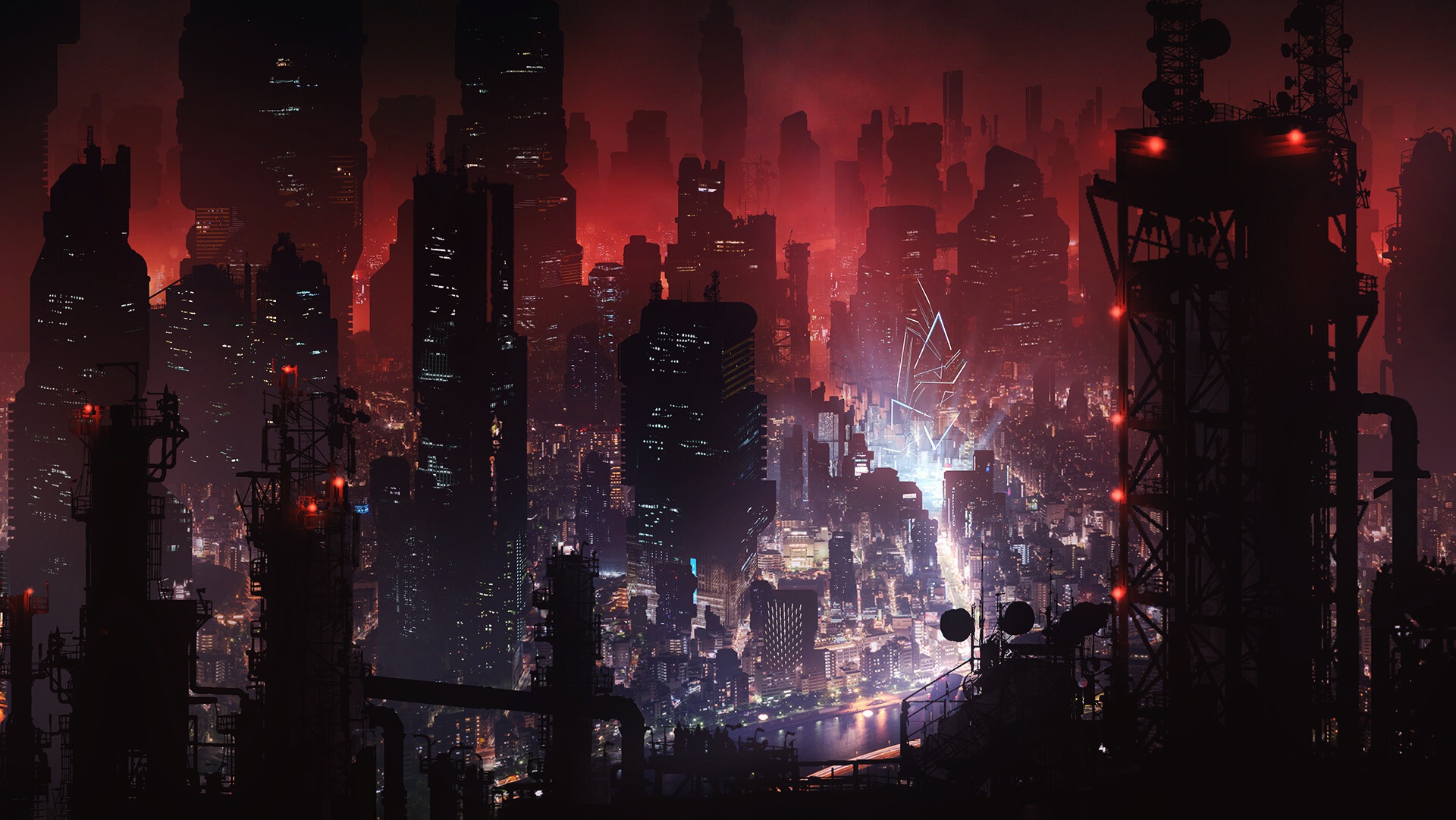 Город Найт Сити Cyberpunk 2077 ночь