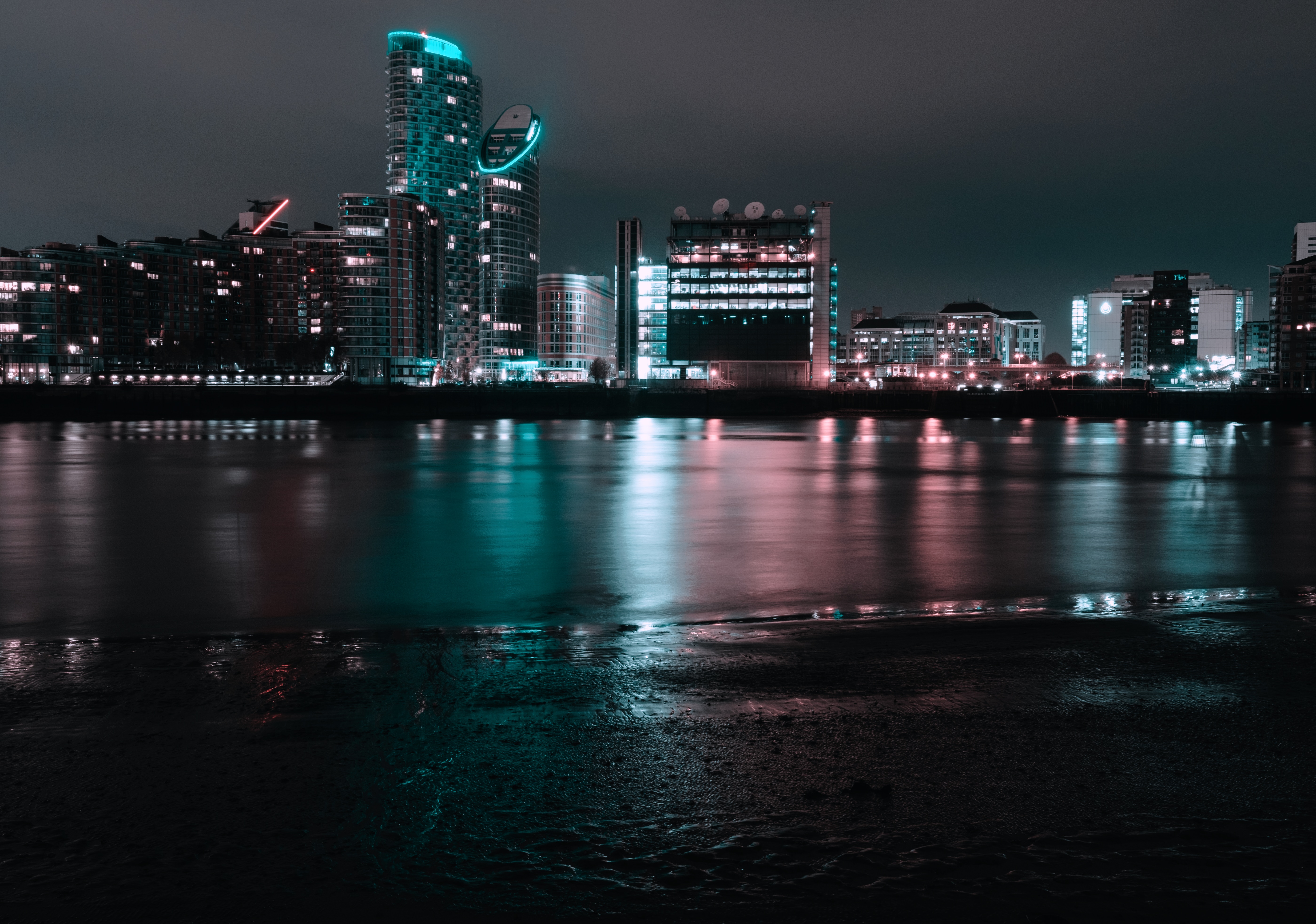 night city, panorama, united kingdom, london, cities, rivers, great britain, bank, shore, city lights