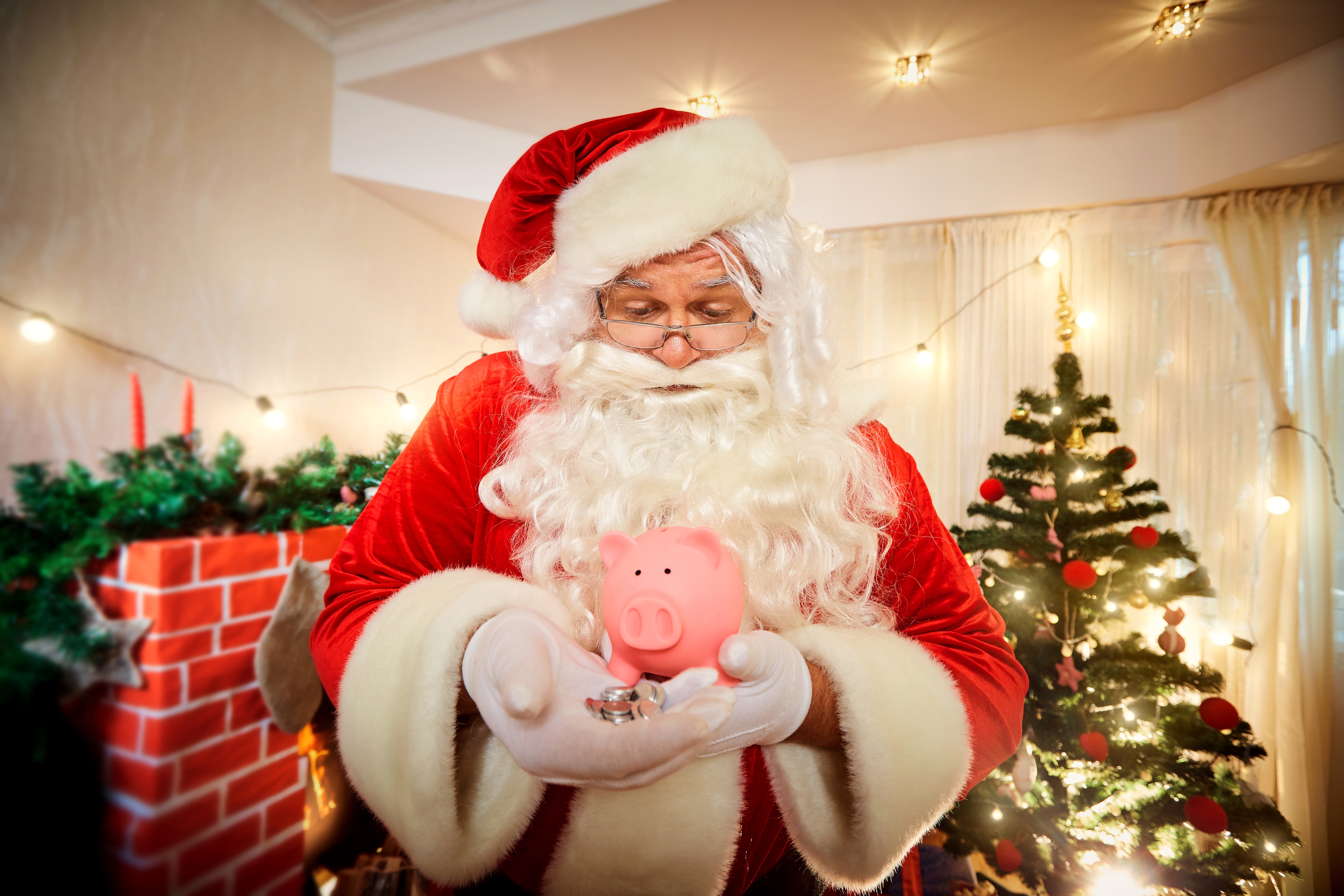 holiday, christmas, piggy bank, santa HD wallpaper